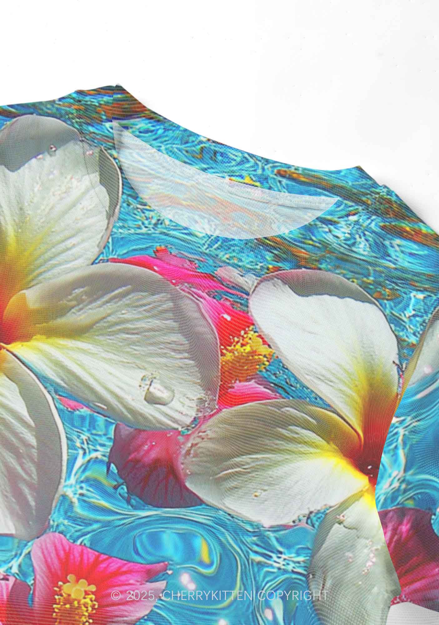 Blooming Floral Y2K Mesh Crop Top Cherrykitten