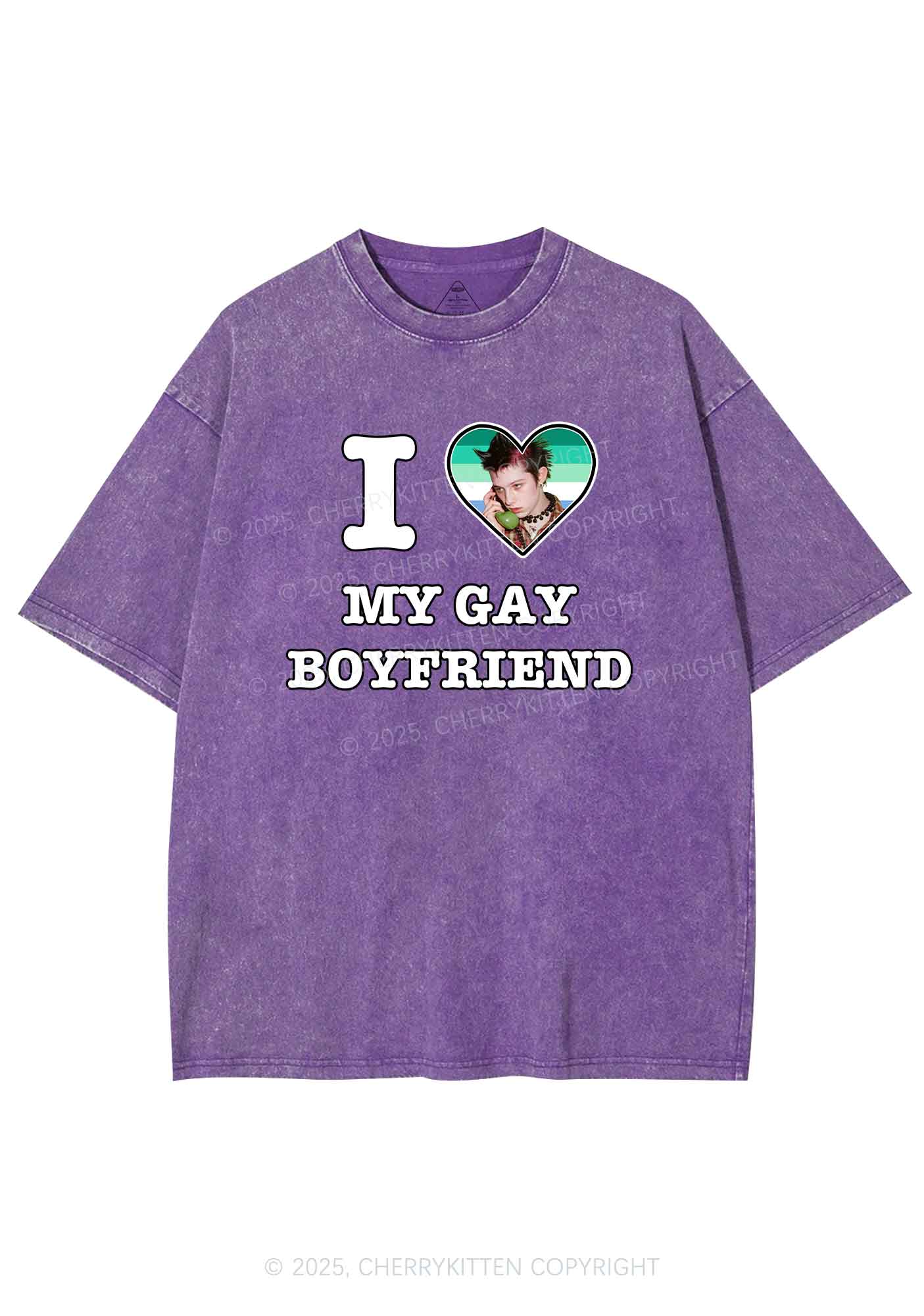 Custom My Gay BF Pride Y2K Shirts Washed Tee Cherrykitten