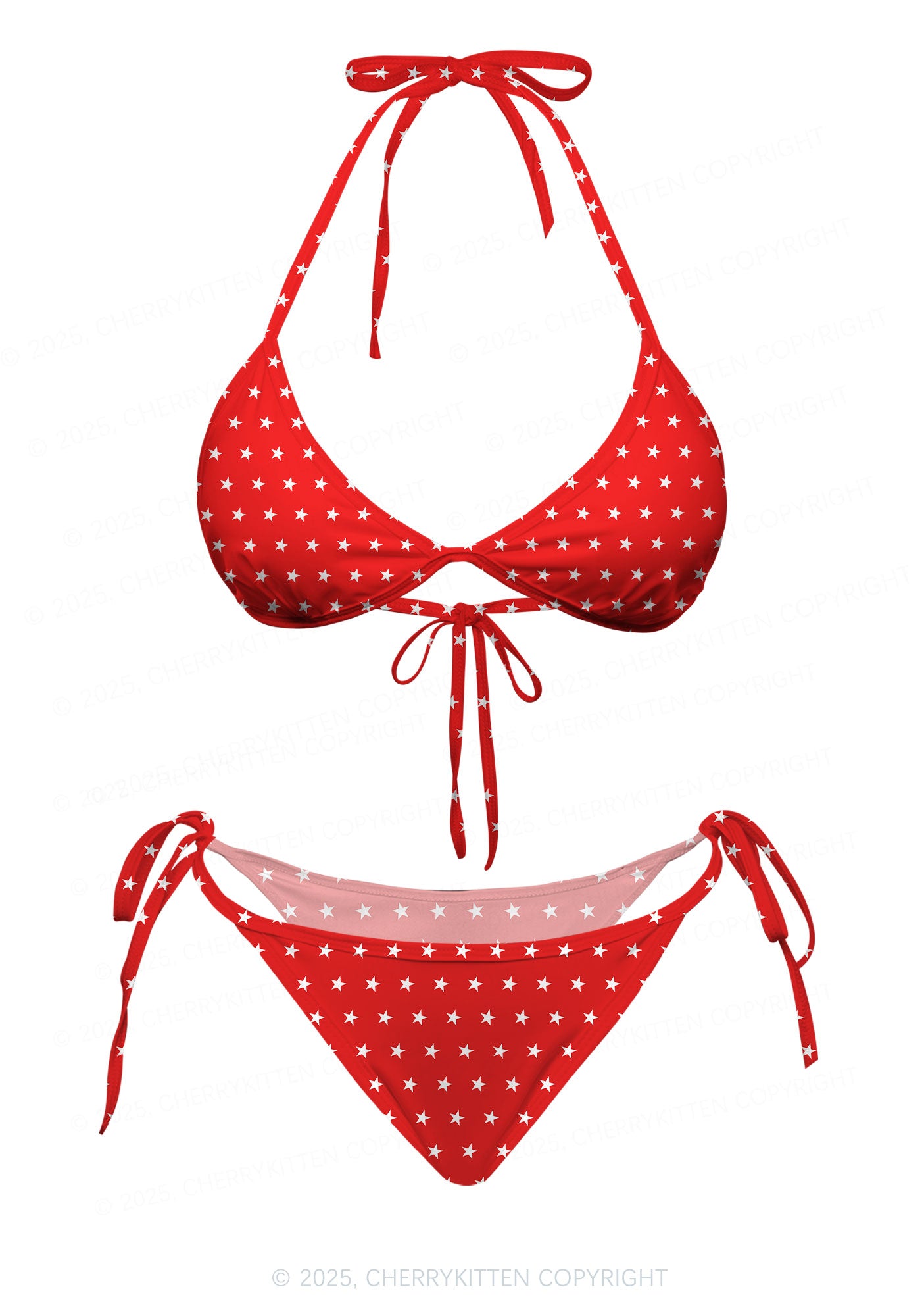 Red Star Y2K Print Bikini Set Cherrykitten