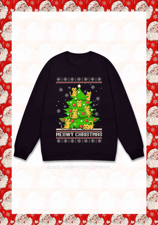 Snowflake Meowy Christmas Tree Y2K Sweatshirt Cherrykitten