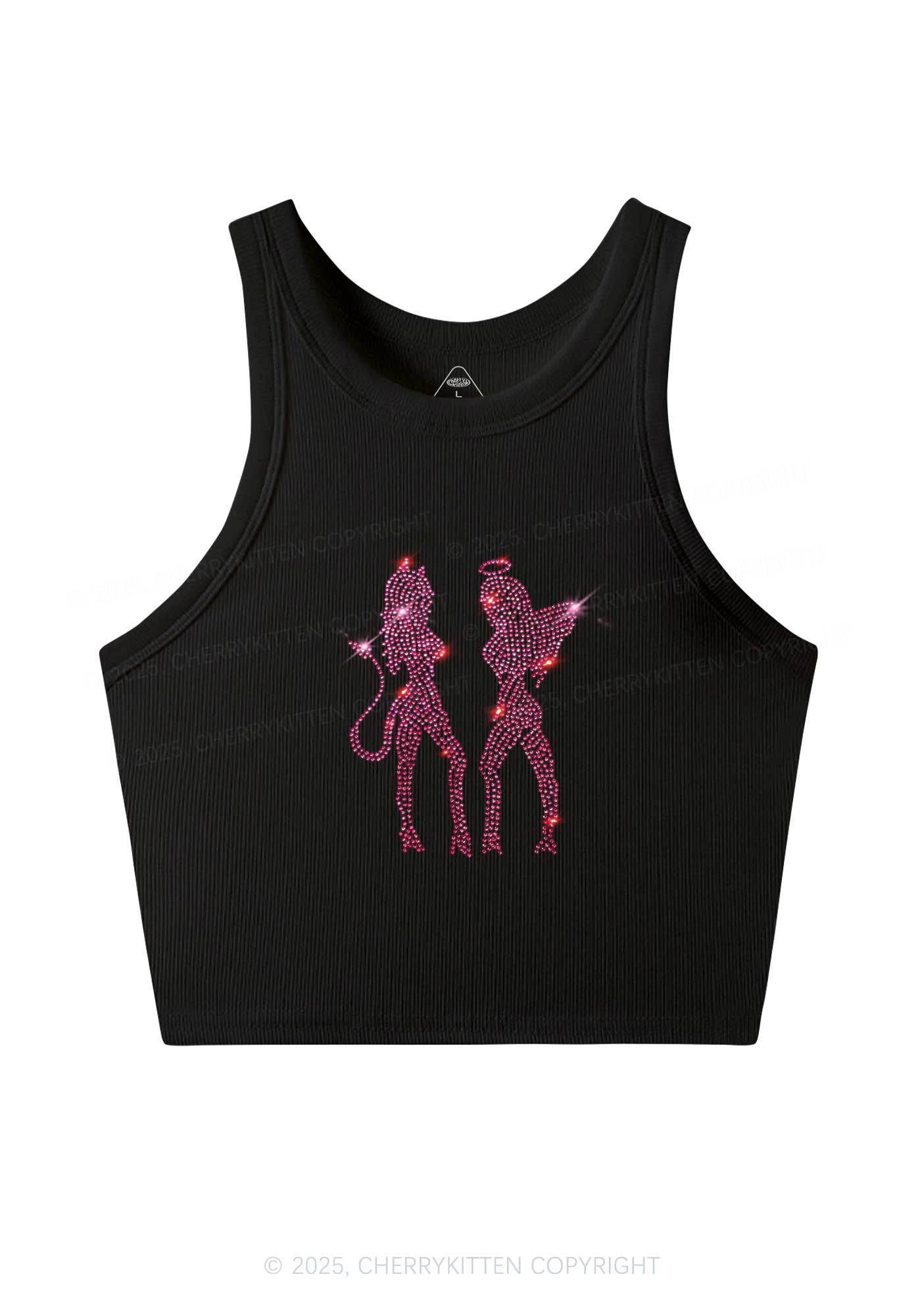 Rhinestone Dancing Girls Y2K Crop Tank Top Cherrykitten