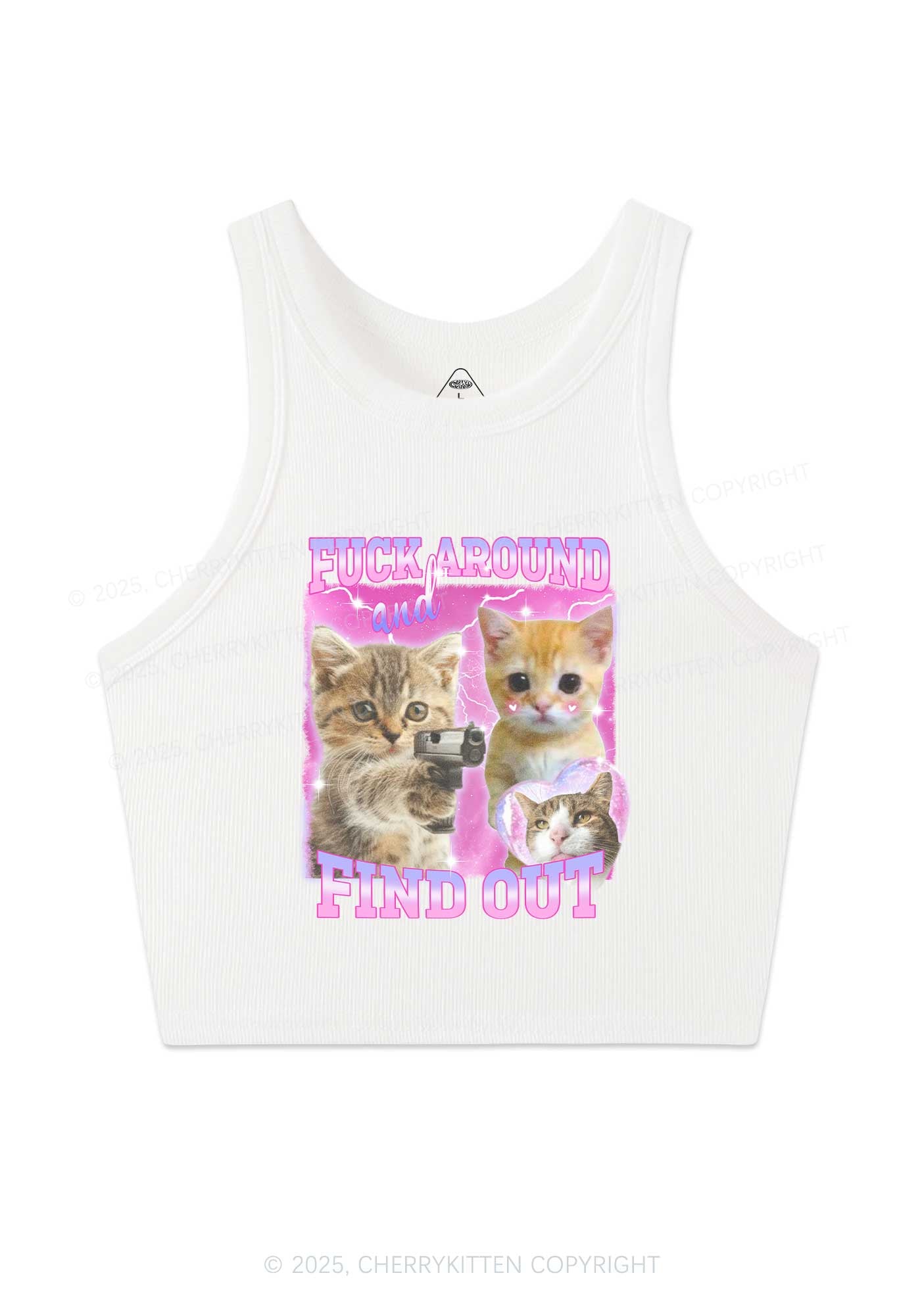 Fxxk Around Cats Y2K Crop Tank Top Cherrykitten