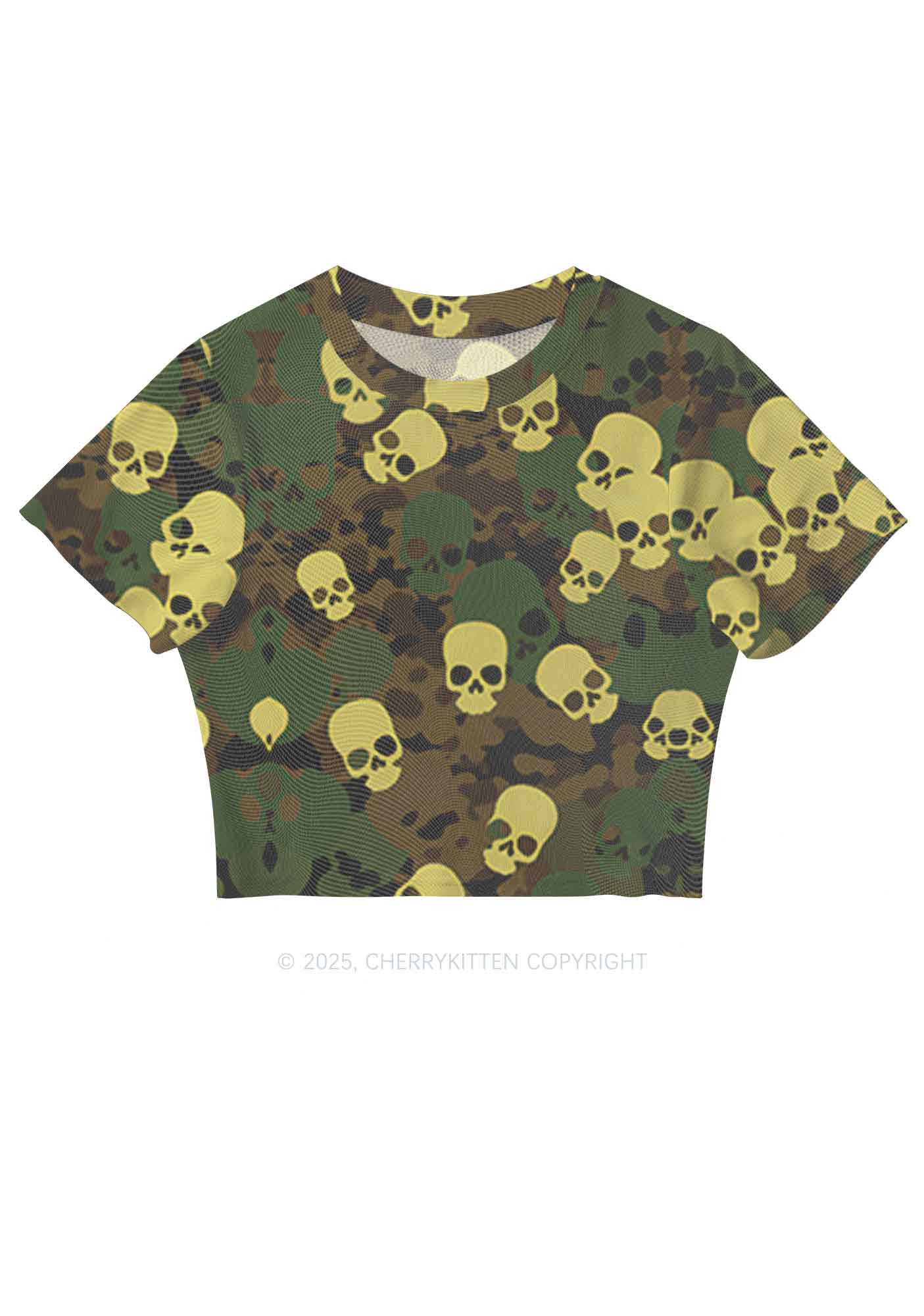 Halloween Camouflage Skull Y2K Mesh Crop Top Cherrykitten