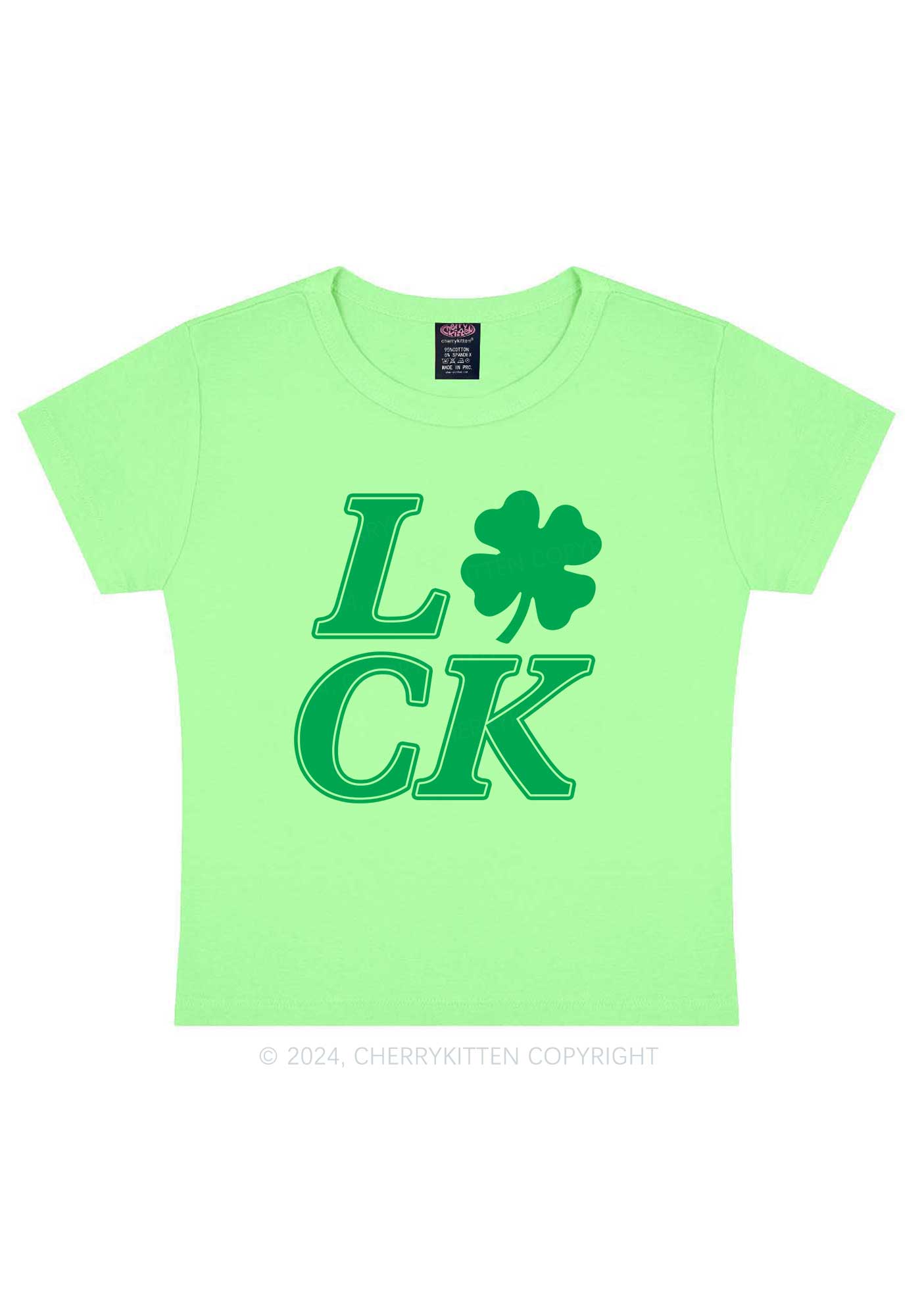 Lucky Clover St Patricks Y2K Baby Tee Cherrykitten