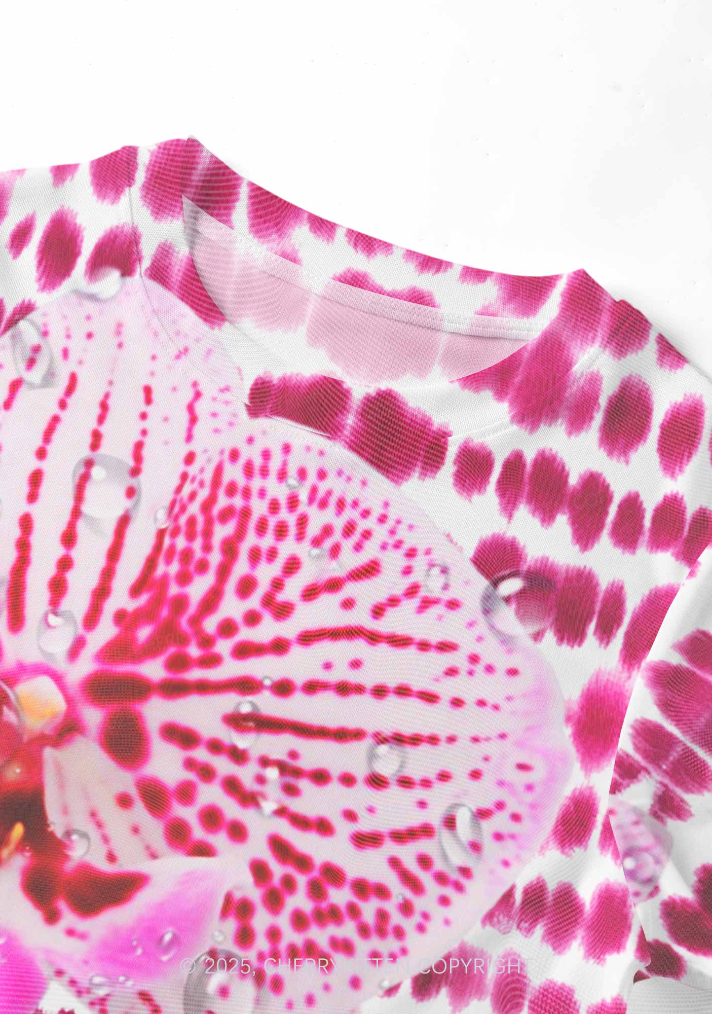 Pink Orchid Dewdrops Y2K Mesh Crop Top Cherrykitten