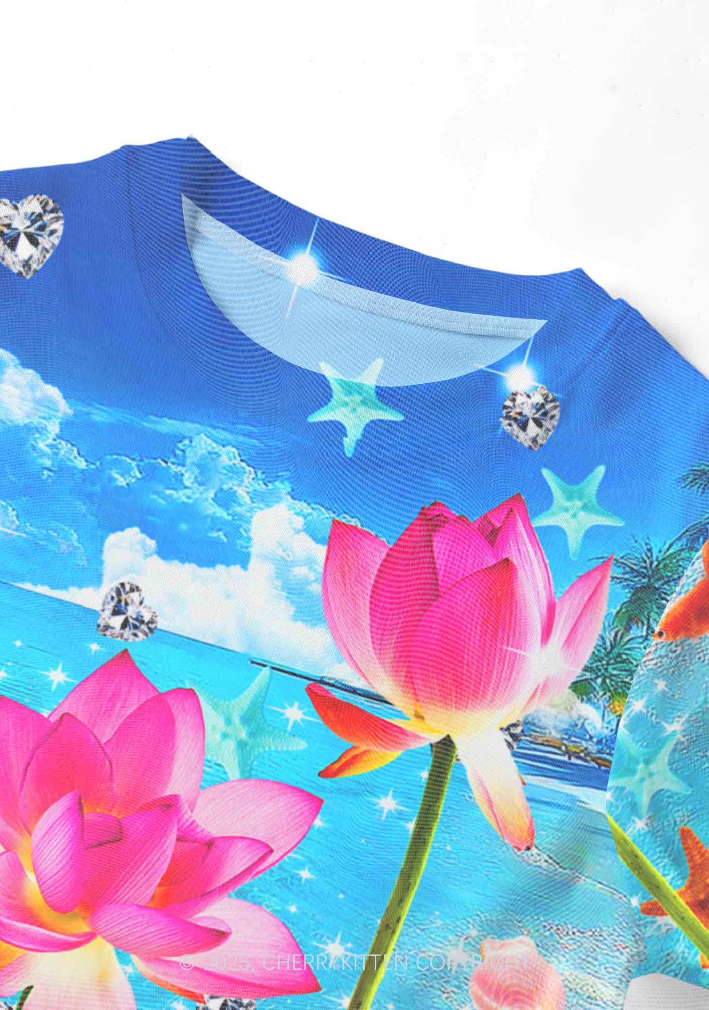 Seaside Lotus Y2K Mesh Crop Top Cherrykitten