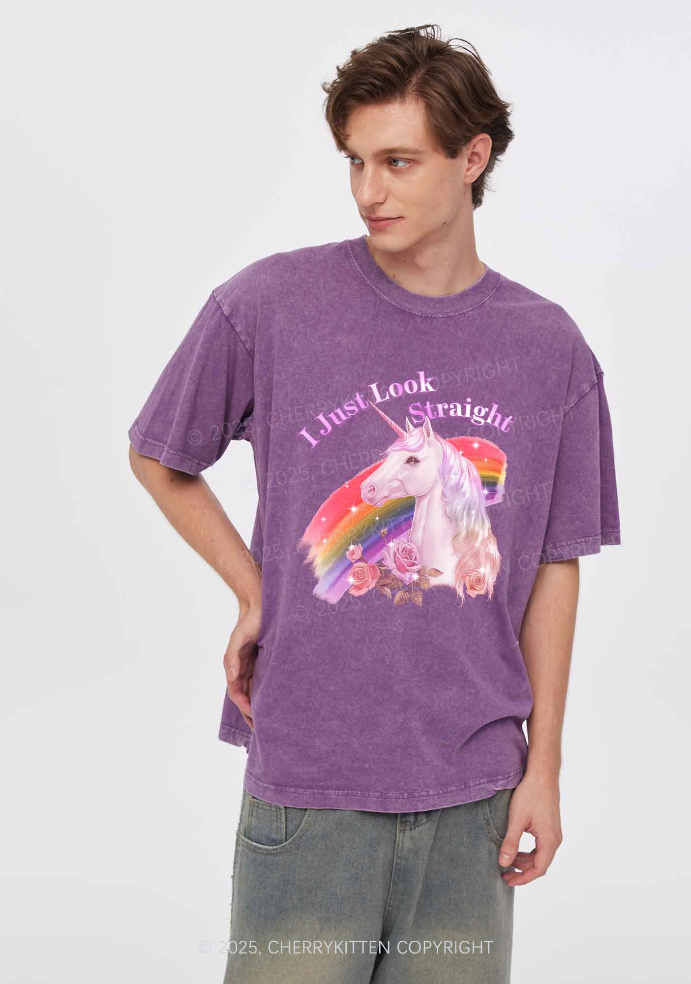 Look Straight Unicorn Pride Y2K Shirts Washed Tee Cherrykitten