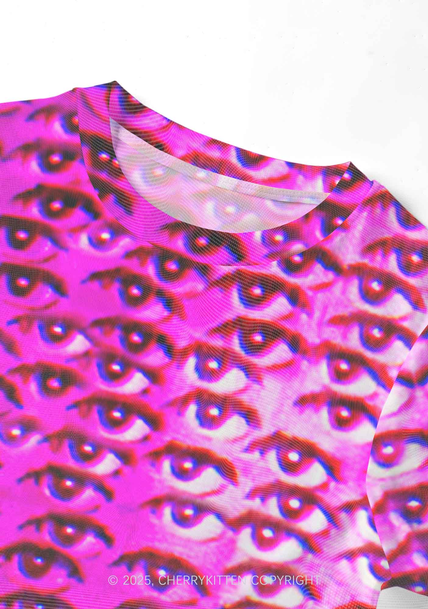 Halloween Pink Eyes Y2K Mesh Crop Top Cherrykitten