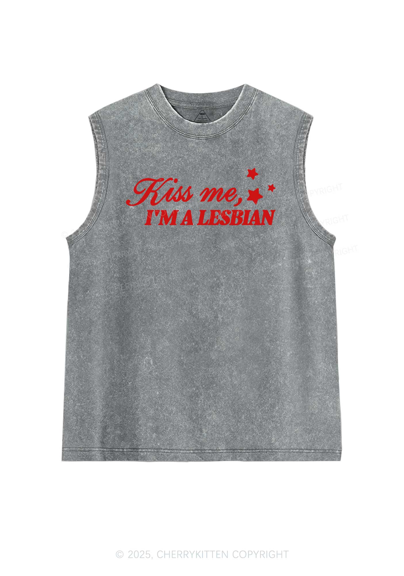 Kiss Me Im Lesbian Pride Y2K Washed Muscle Tank Cherrykitten