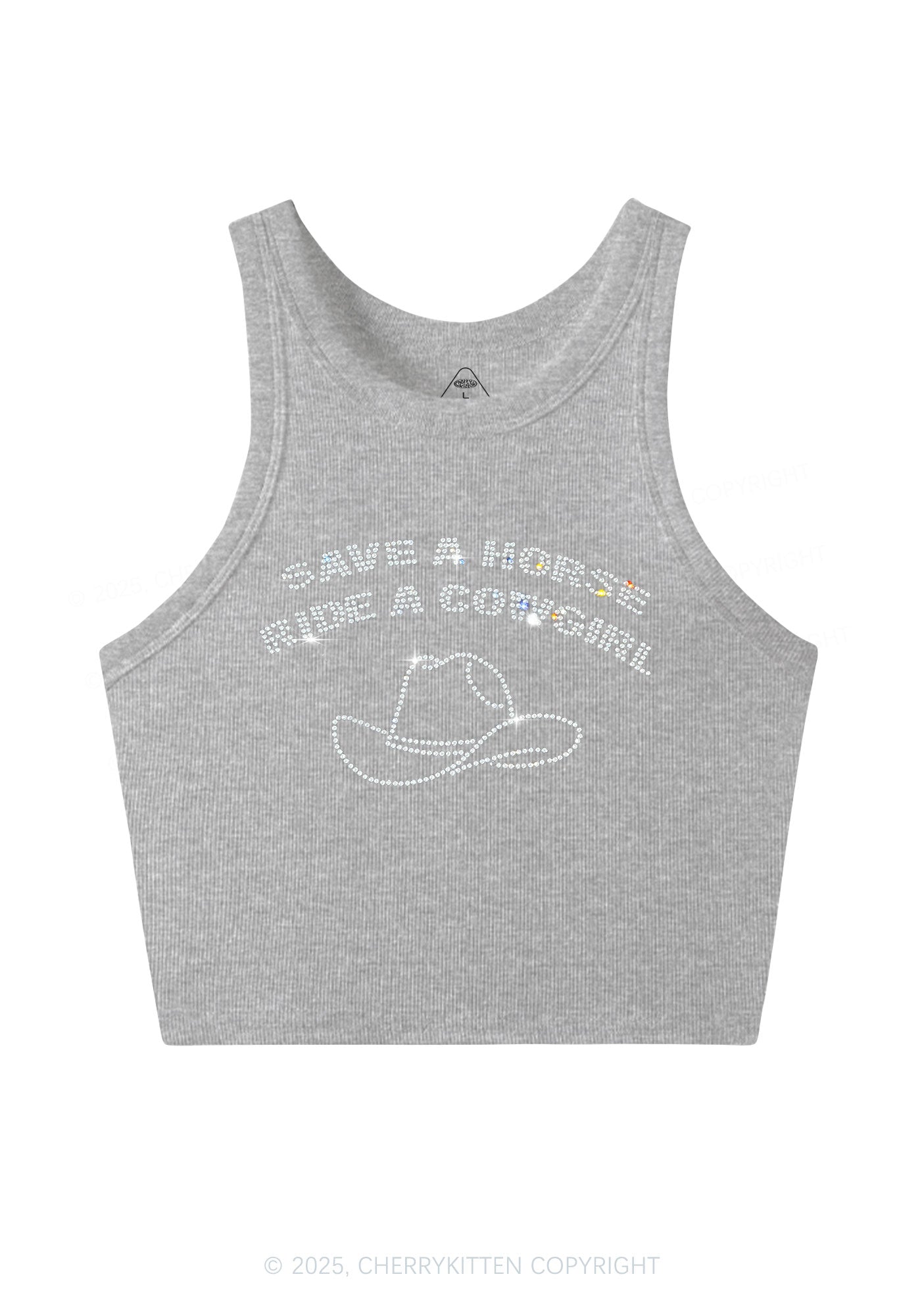Rhinestone Save Horse Ride Cowgirl Y2K Crop Tank Top Cherrykitten