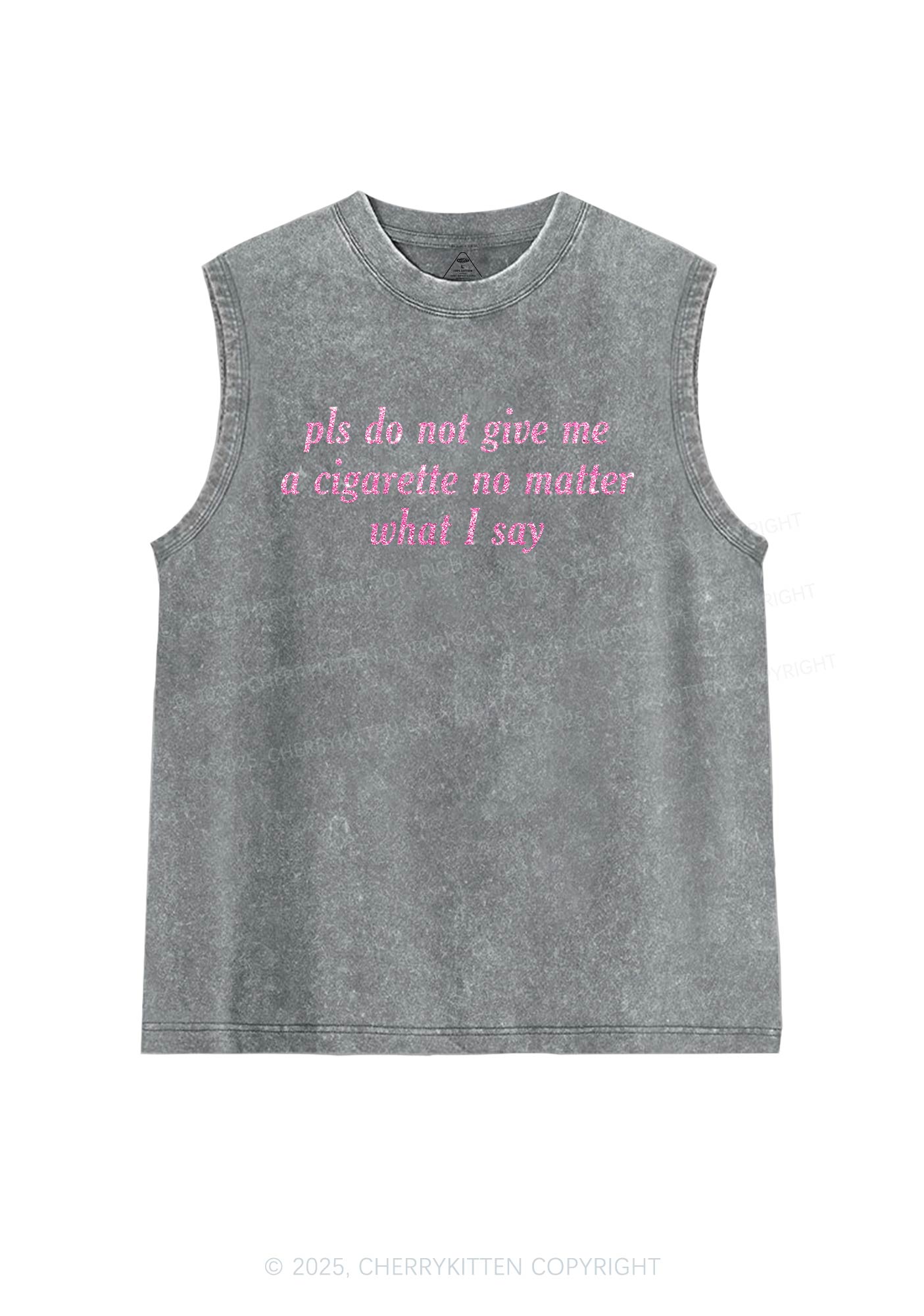 Glitter Pls Dont Give Me Cigarette Y2K Washed Muscle Tank Cherrykitten