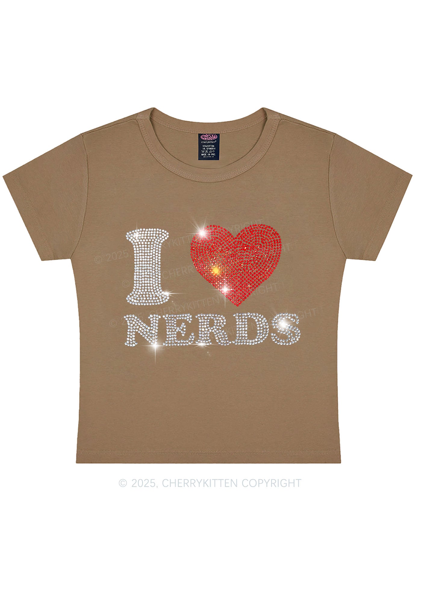 Rhinestone I Love Nerds Y2K Baby Tee Cherrykitten