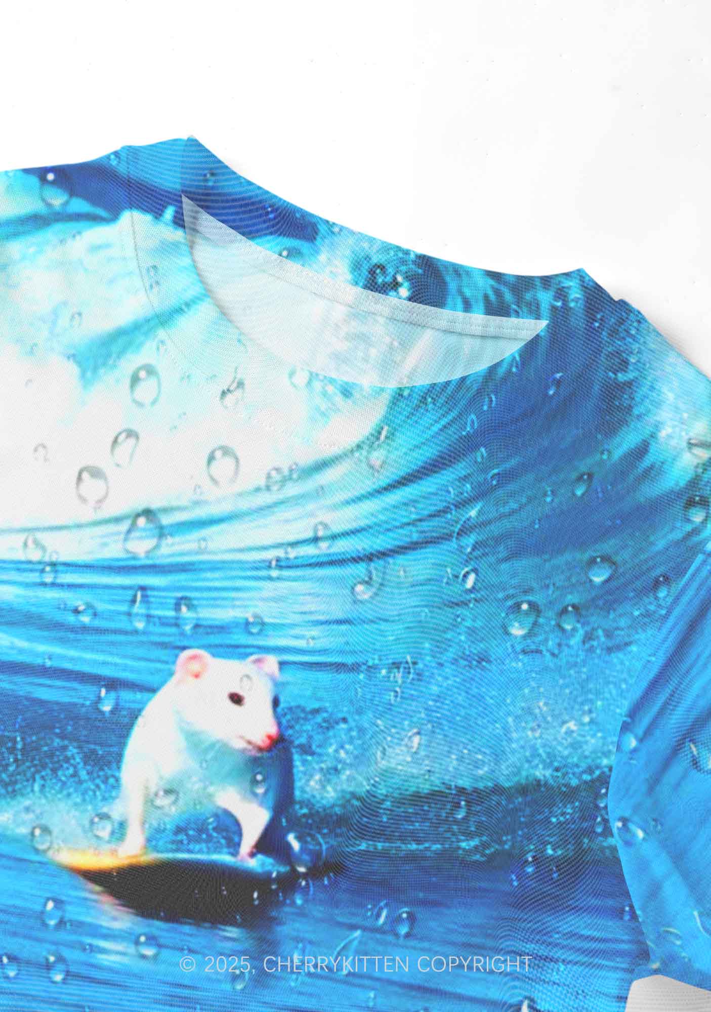 Surfing Mouse Y2K Mesh Crop Top Cherrykitten