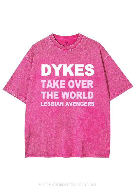 Dyke Take Over The World Y2K Shirts Washed Tee Cherrykitten