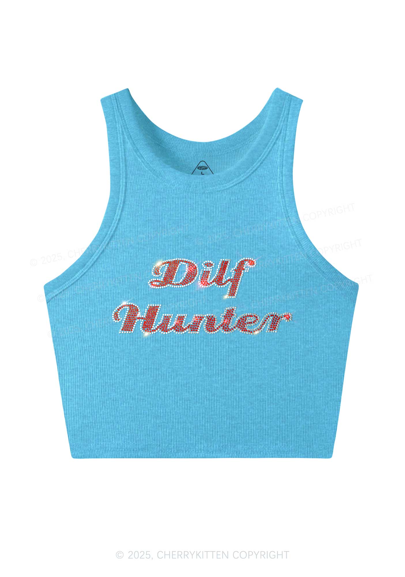 Rhinestone Green Hunter Y2K Crop Tank Top Cherrykitten