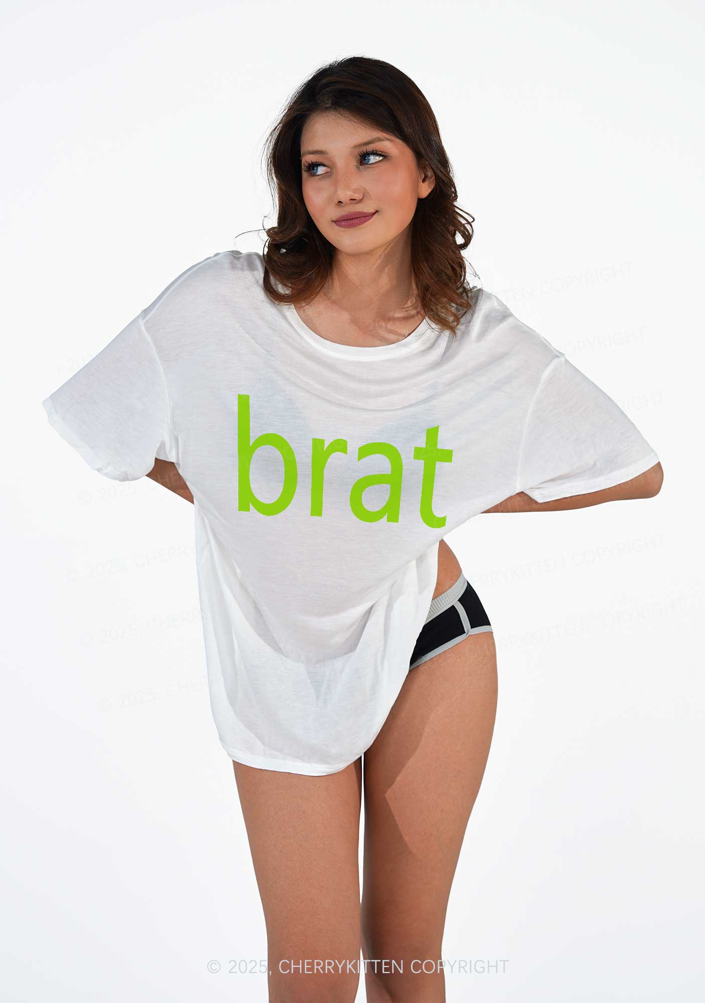 Green Brat Y2K Sheer Boyfriend Tee Cherrykitten