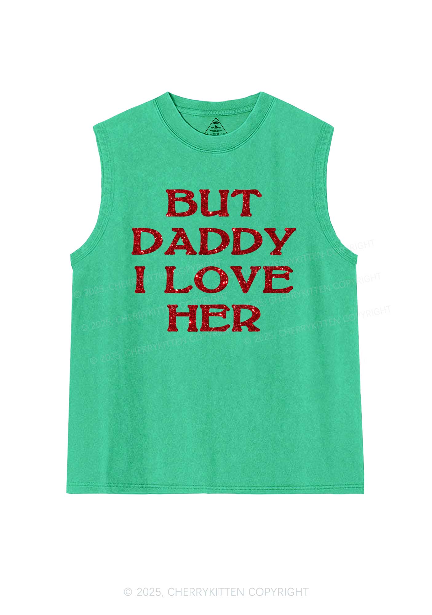 Glitter But Daddy I Love Her Y2K Washed Muscle Tank Cherrykitten