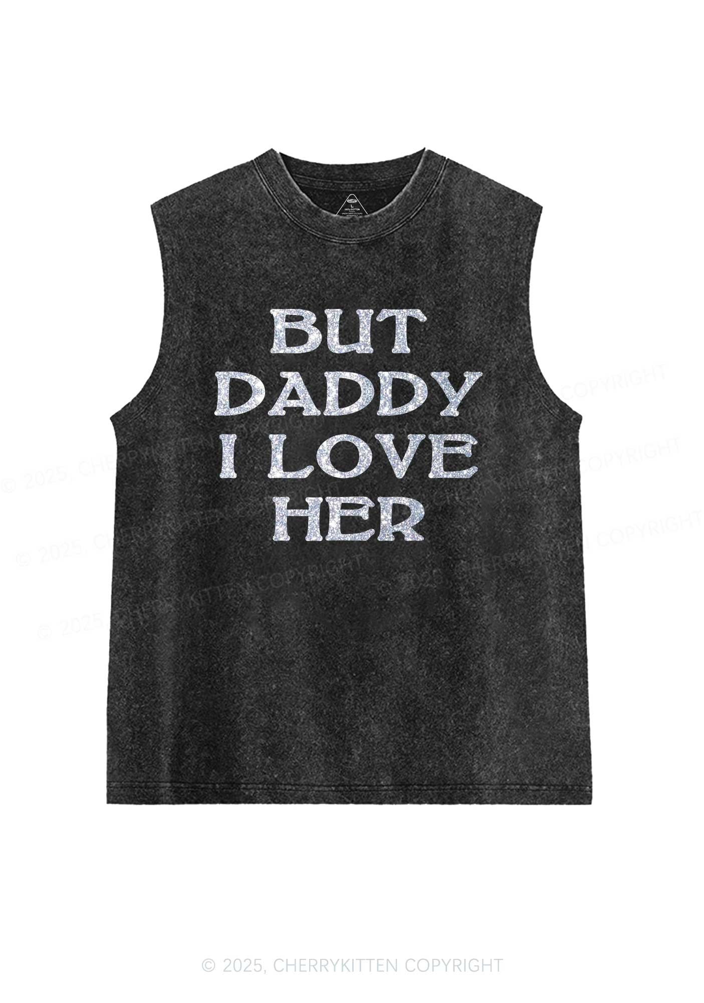 Glitter But Daddy I Love Her Y2K Washed Muscle Tank Cherrykitten