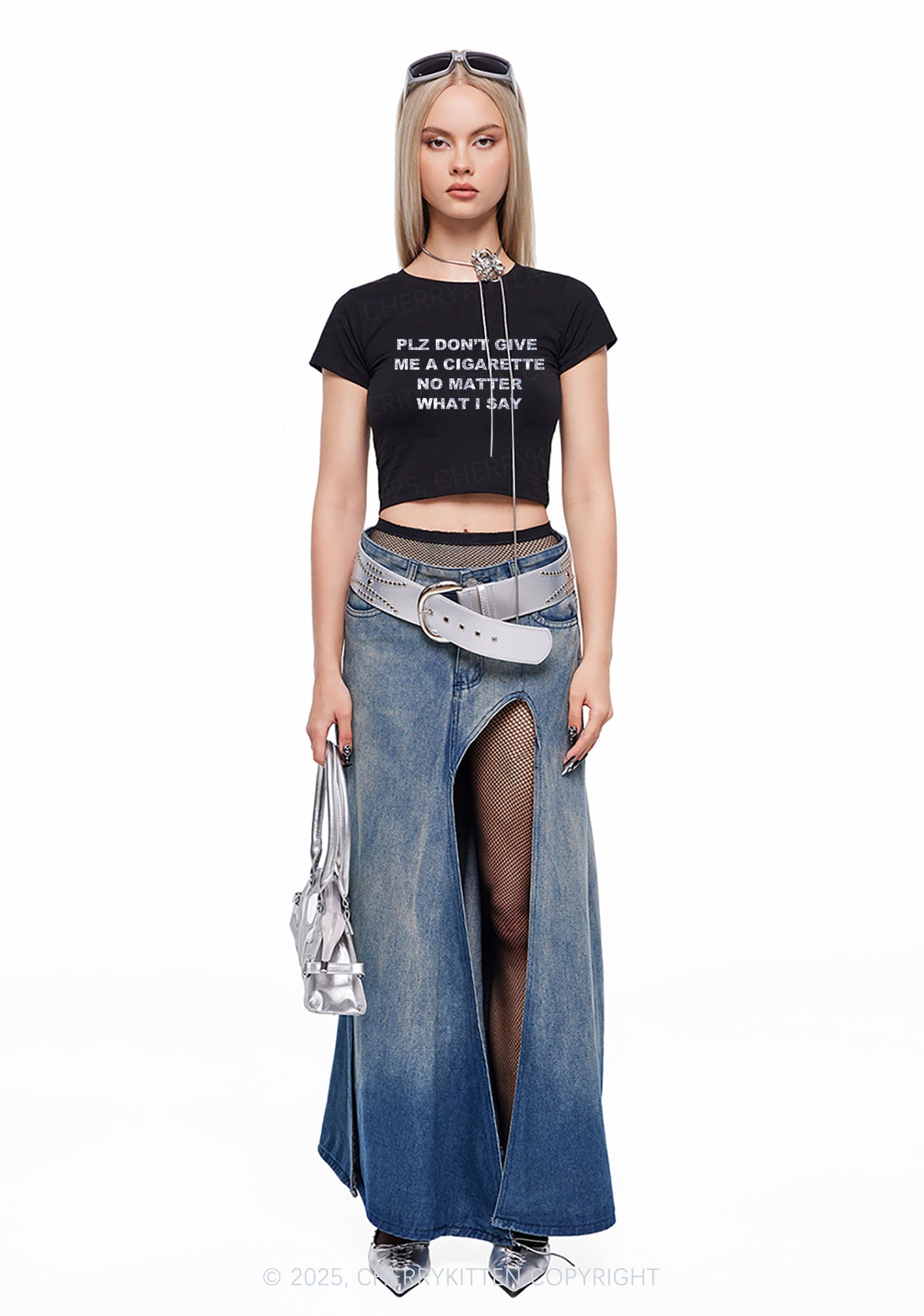 Glitter Dont Give Me Cigarette Y2K Baby Tee Cherrykitten