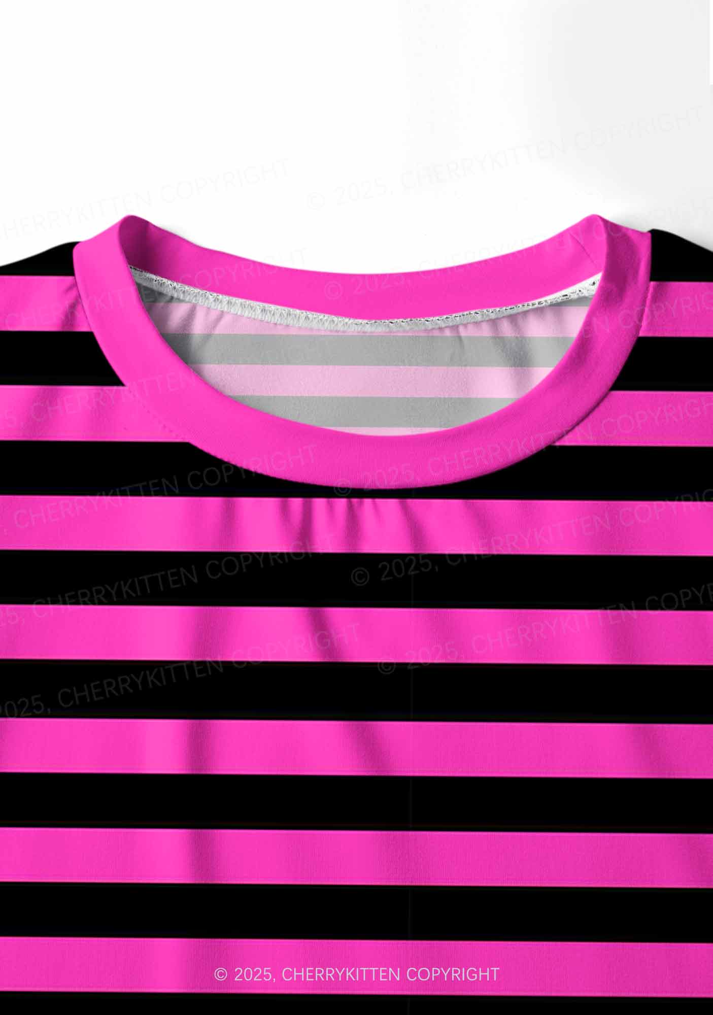 Pink And Black Stripe Valentine's Day Y2K Print Long Sleeve Pajama Set Cherrykitten