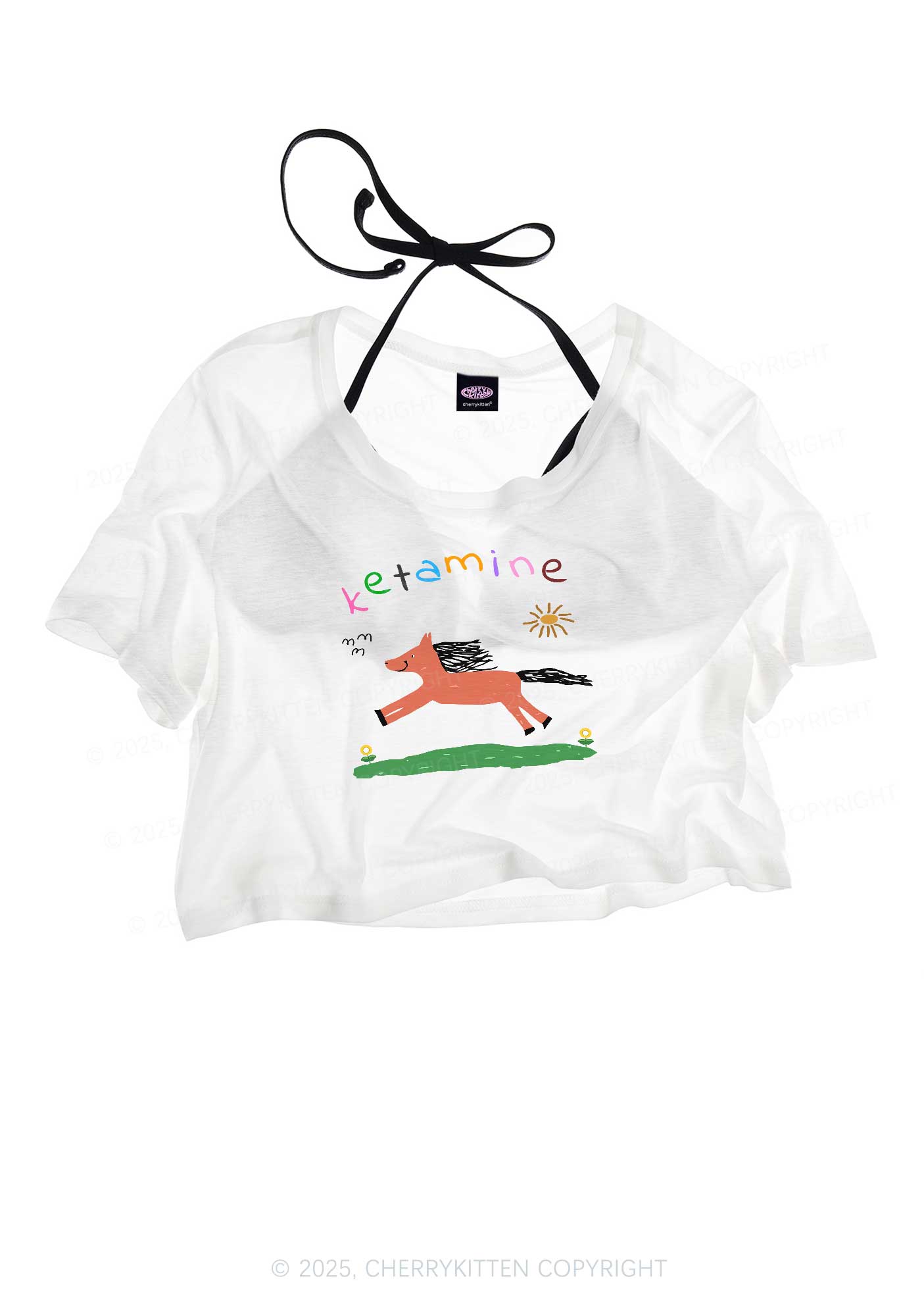 Orange Pony Y2K Sheer Crop Tee Cherrykitten