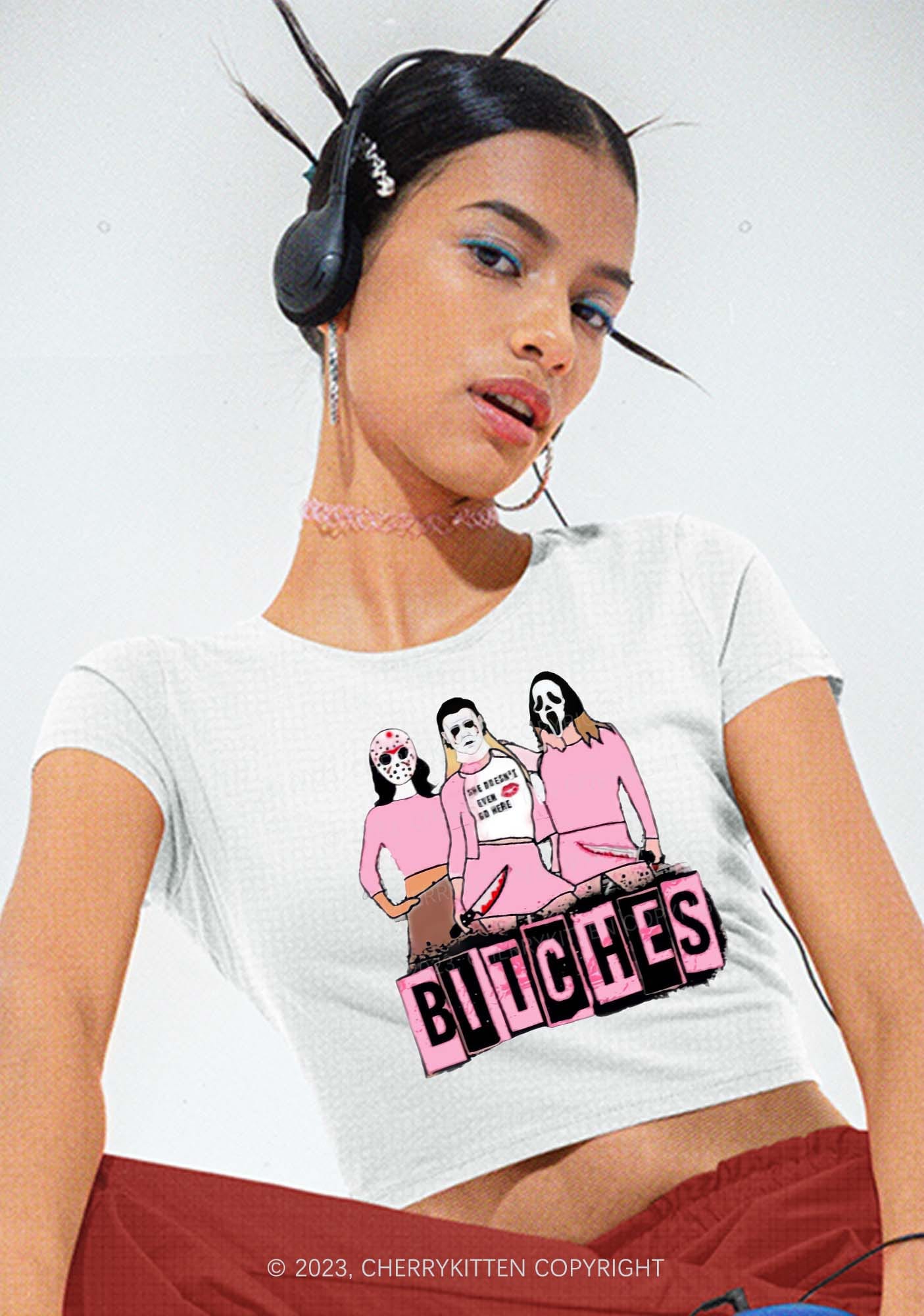 Masked Killer Halloween Y2K Baby Tee Cherrykitten