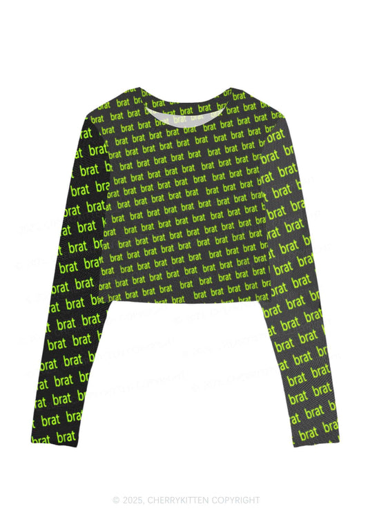 Green Brat Y2K Mesh Long Sleeve Crop Top Cherrykitten