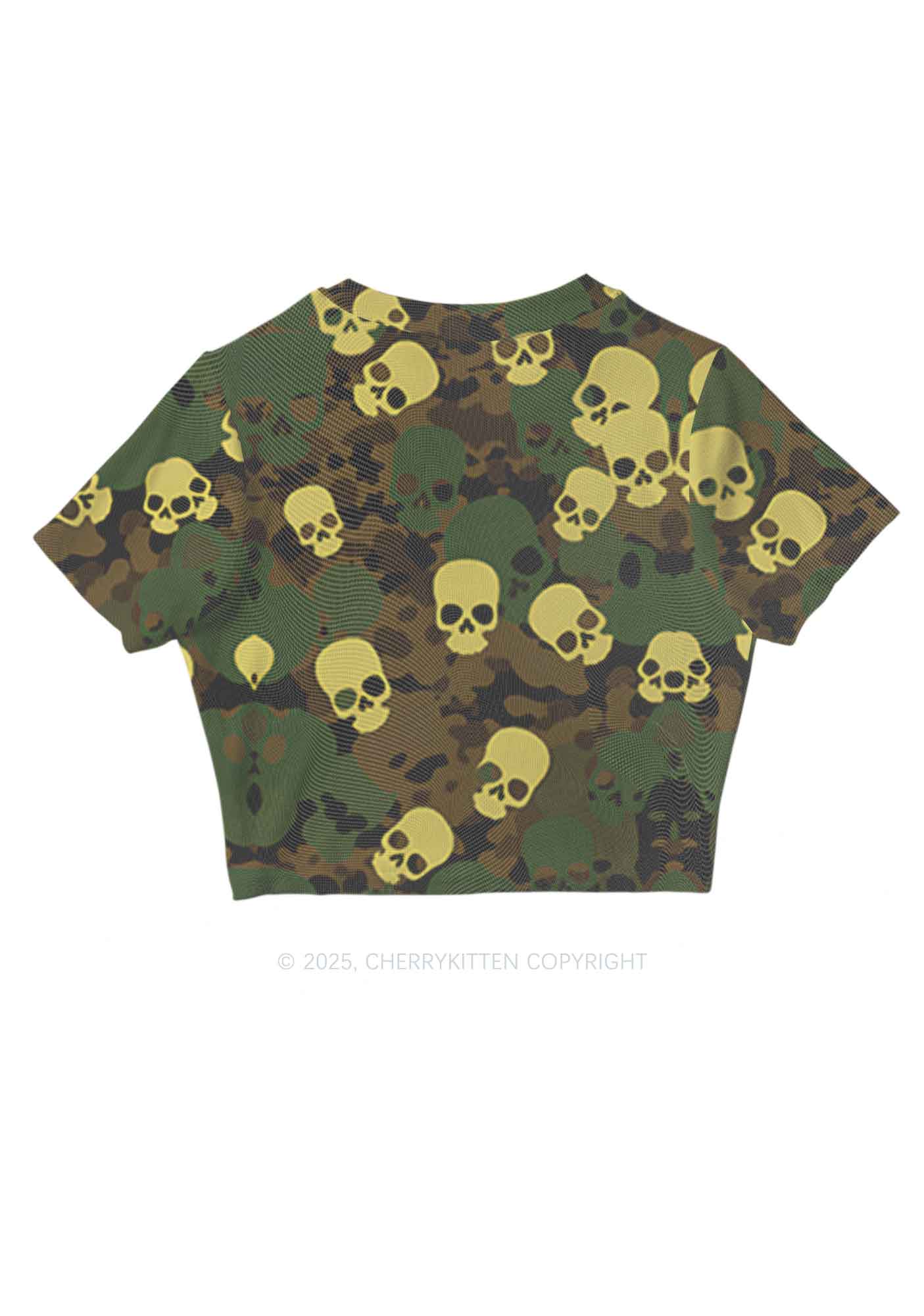 Halloween Camouflage Skull Y2K Mesh Crop Top Cherrykitten