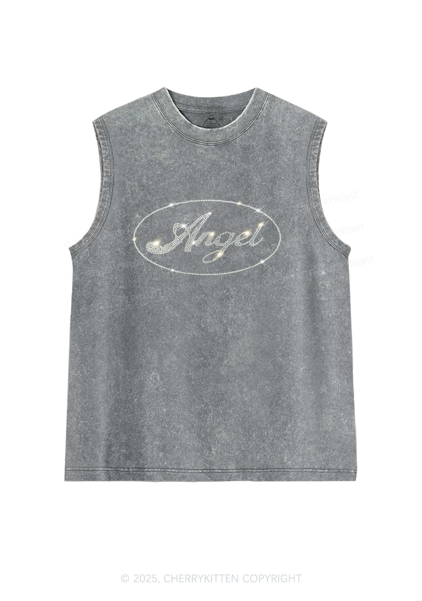 Rhinestone Angel Y2K Washed Muscle Tank Cherrykitten