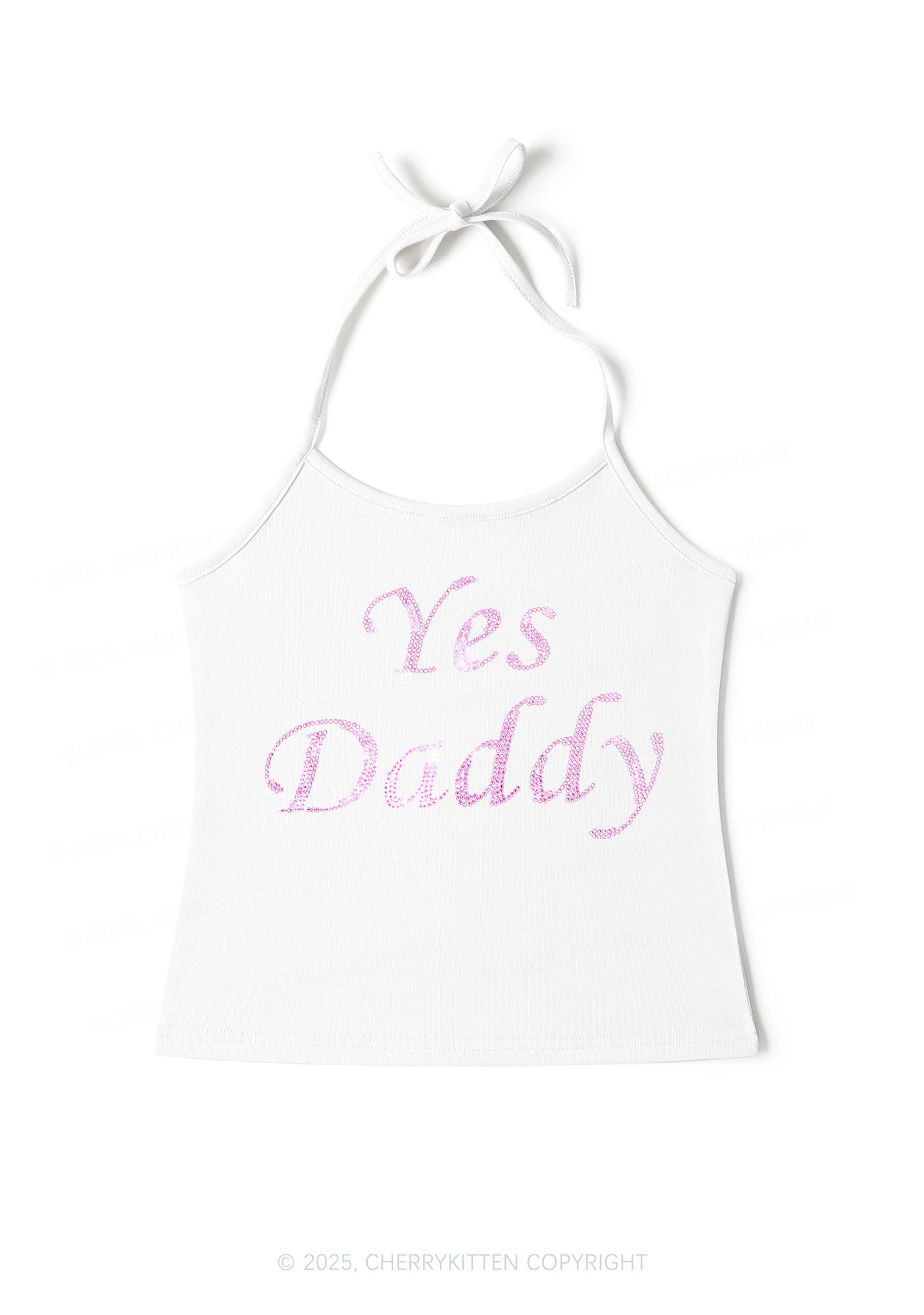 Rhinestone Yes Daddy Y2K Halter Neck Cami Cherrykitten