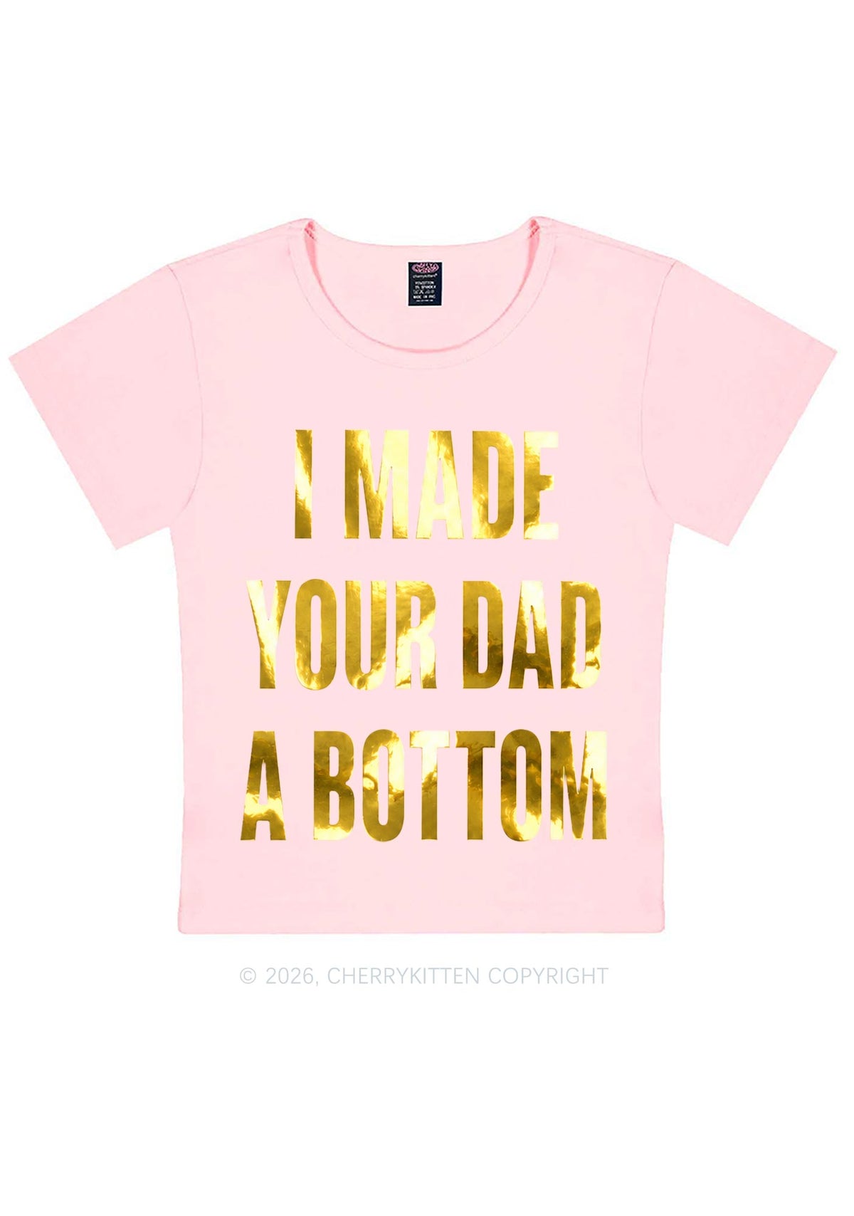 Made Your Dad A Bottom Pride Silver Foil Printed Y2K Baby Tee Cherrykitten