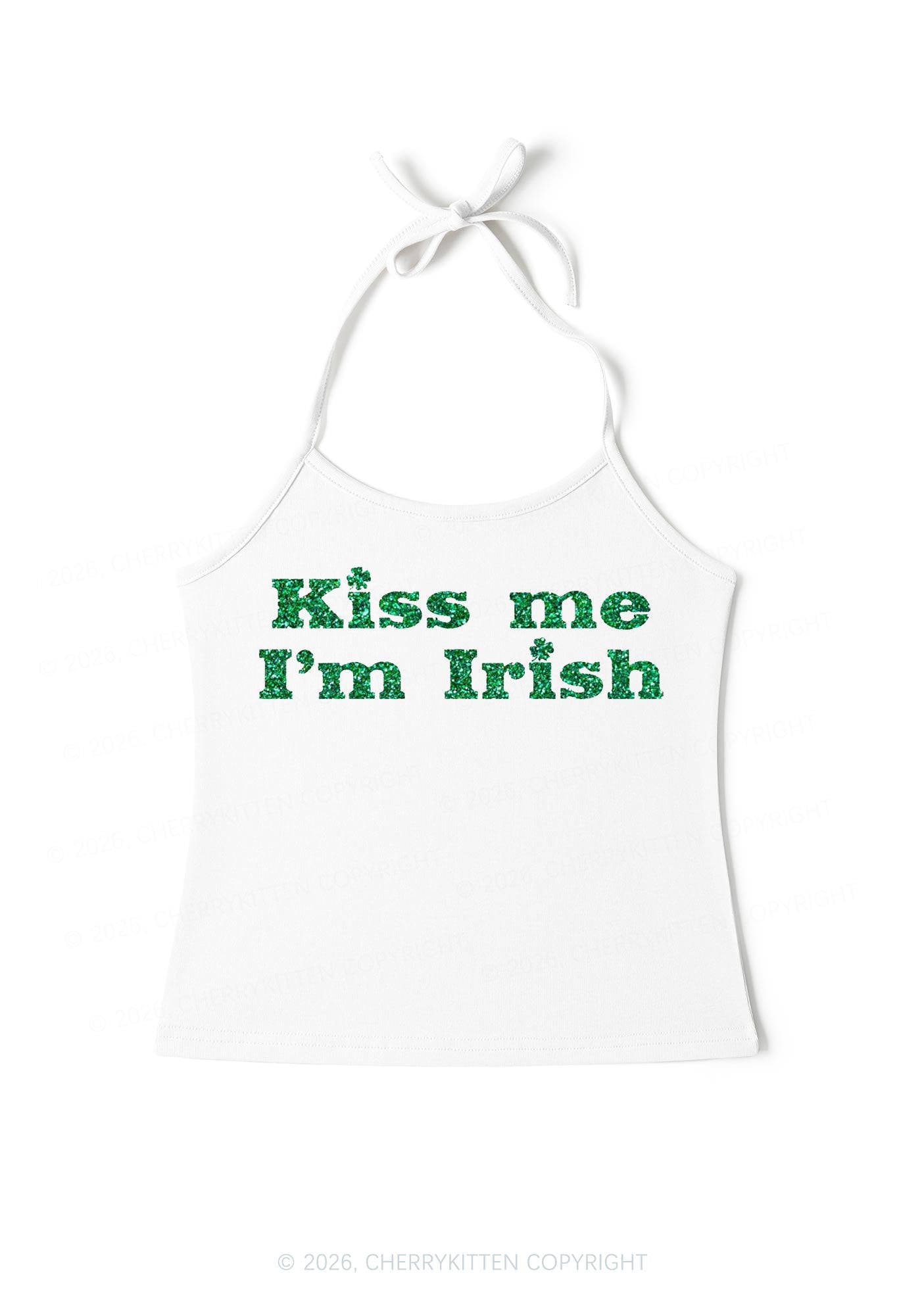 Glitter Kiss Me St Patricks Y2K Halter Neck Cami Cherrykitten