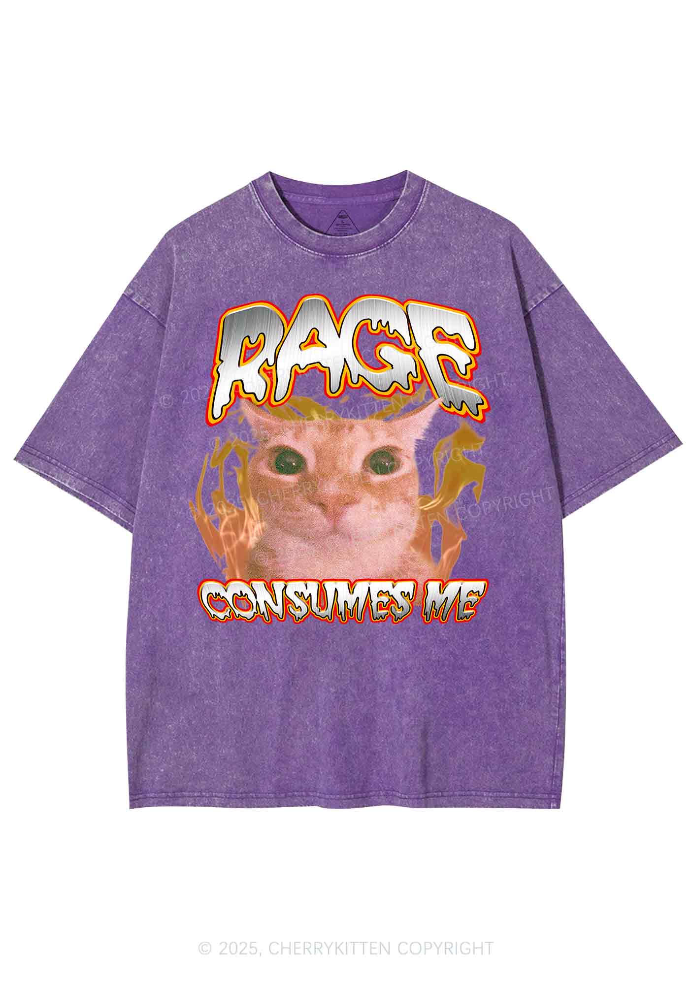 Rage Consumes Me Cat Y2K Shirts Washed Tee Cherrykitten