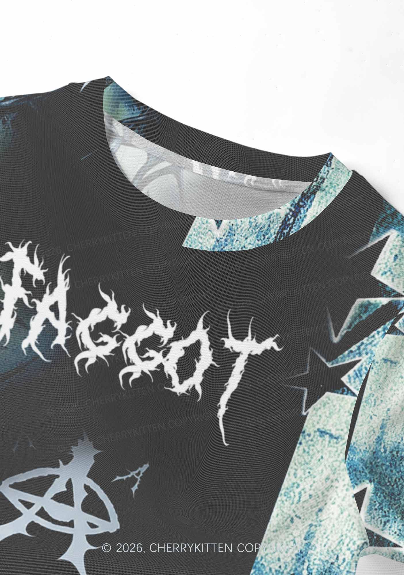 Black Thorn Faggot Pride Y2K Mesh Crop Top Cherrykitten