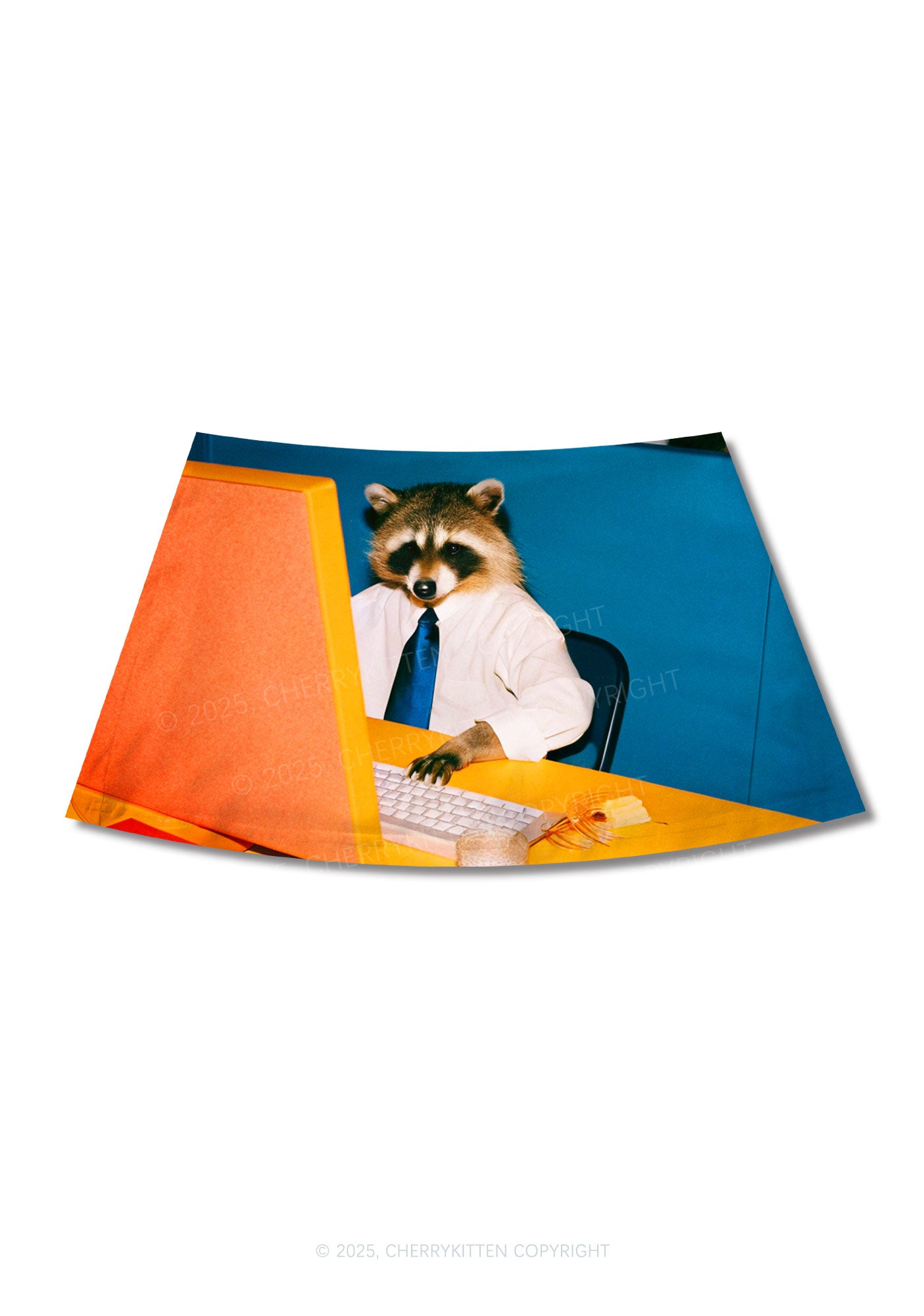 Office Raccoon Y2K Print Mini Skirt Cherrykitten