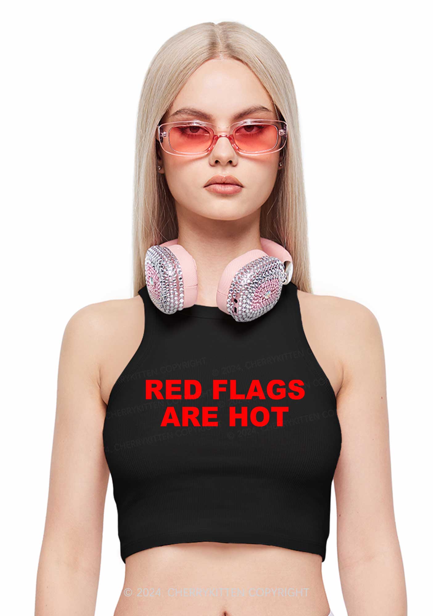 Red Flags Are Hot Y2K Crop Tank Top Cherrykitten