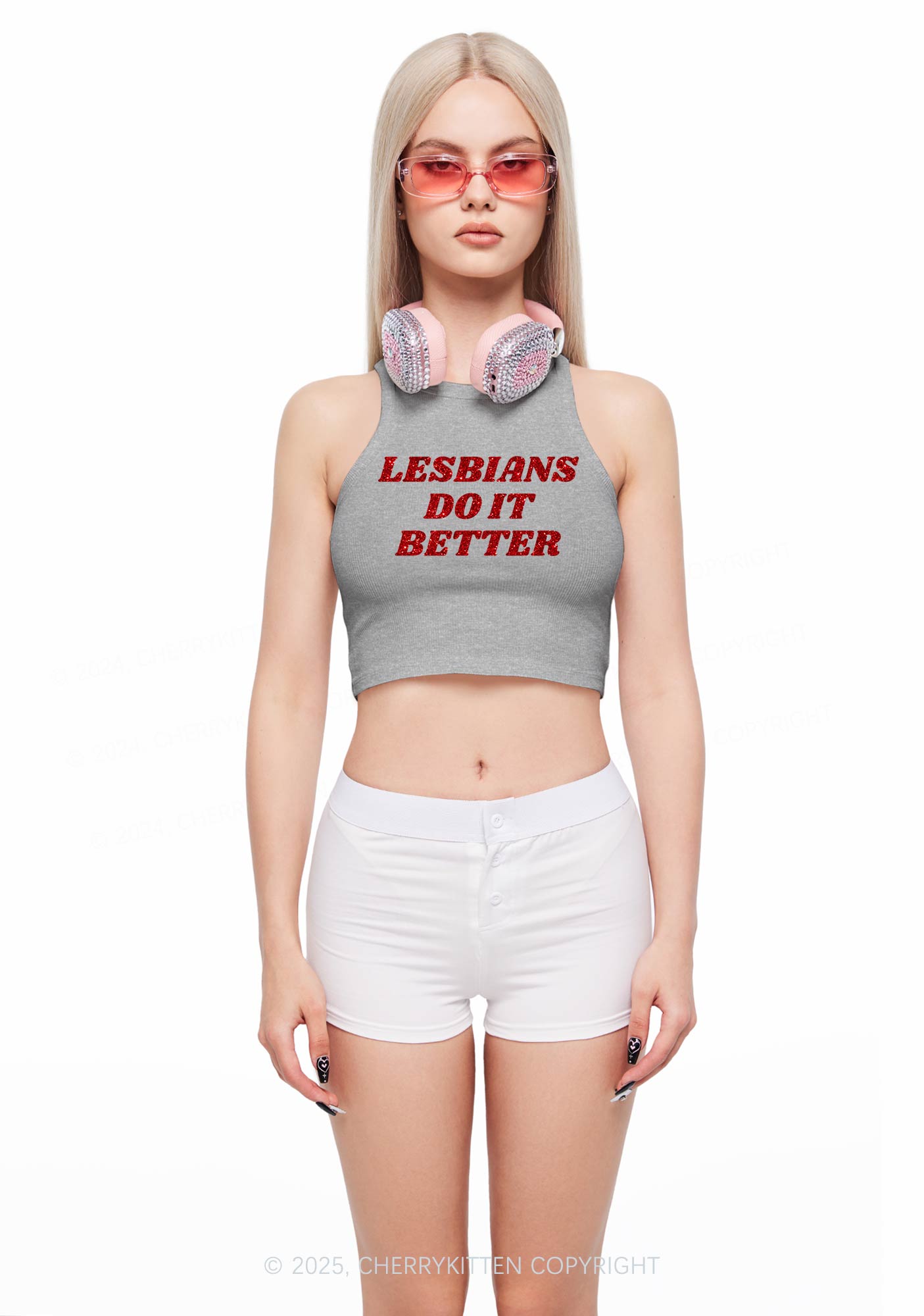 Glitter Lesbians Do It Better Pride Y2K Crop Tank Top Cherrykitten