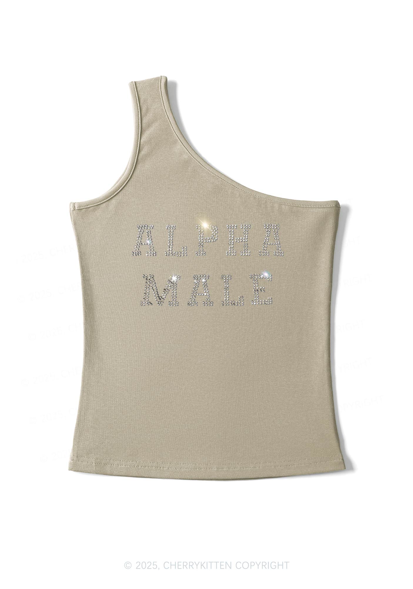 Rhinestone Alpha Male Y2K One Shoulder Tank Top Cherrykitten