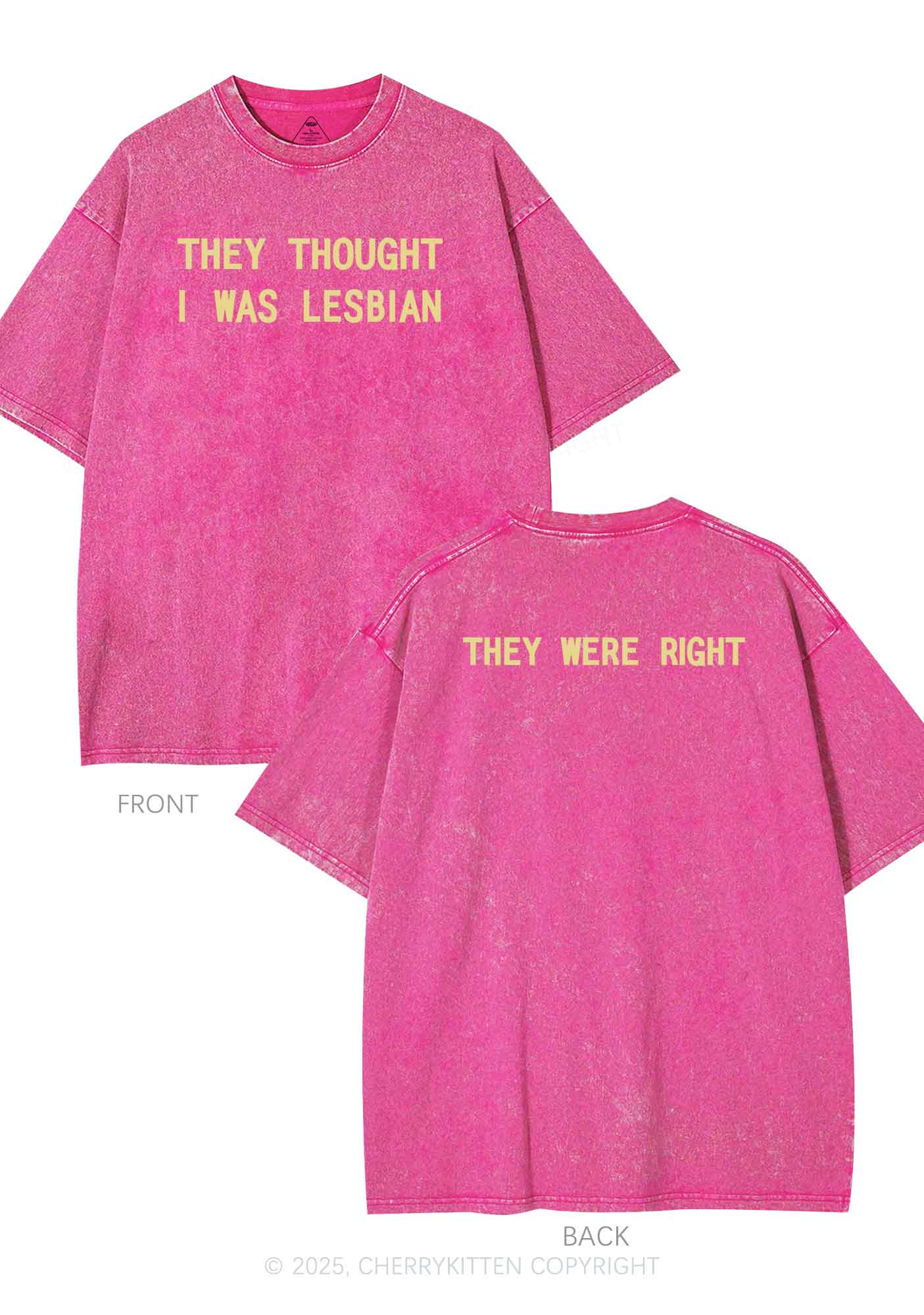 I Was Lesbian Two Sides Pride Y2K Shirts Washed Tee Cherrykitten