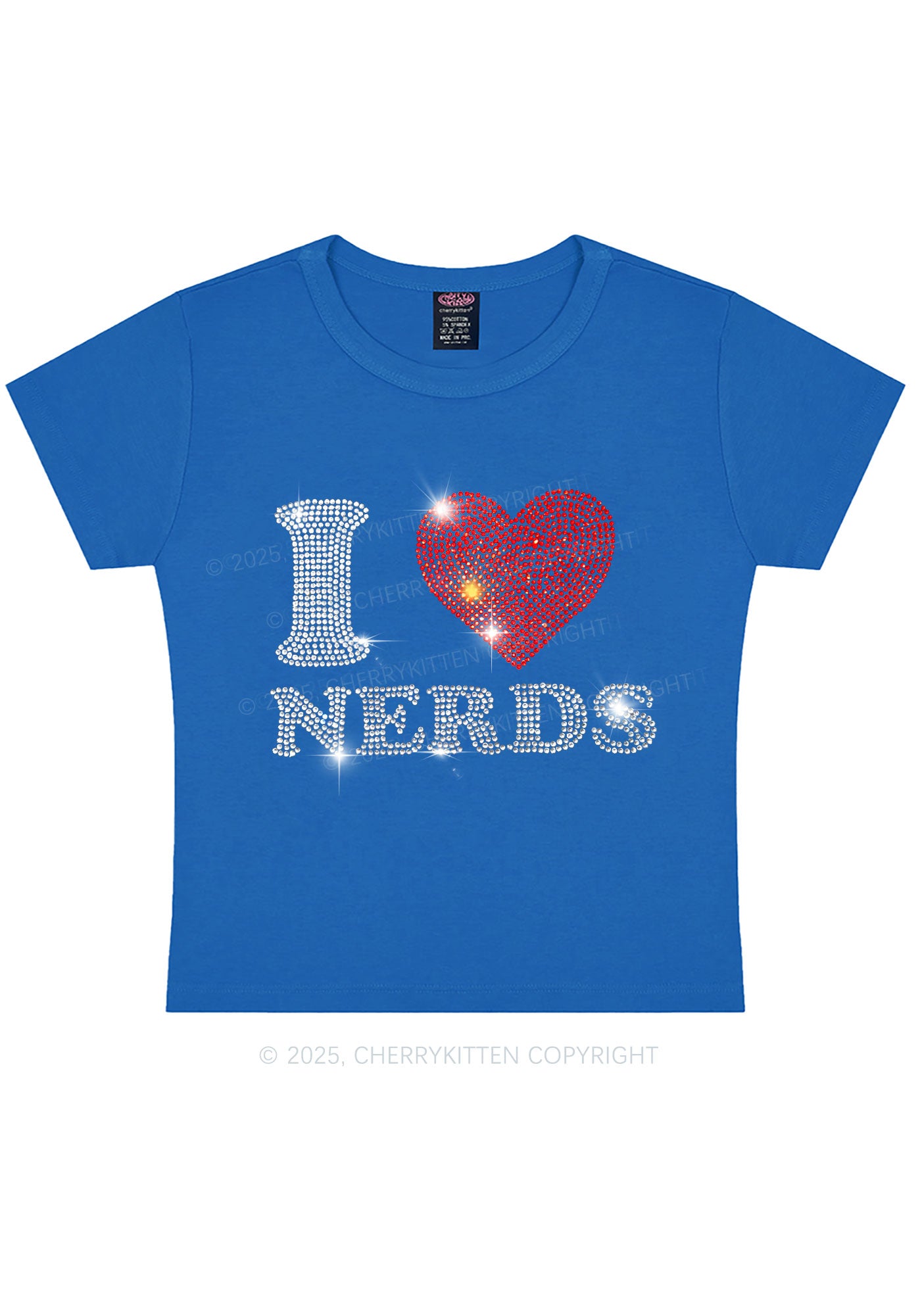 Rhinestone I Love Nerds Y2K Baby Tee Cherrykitten