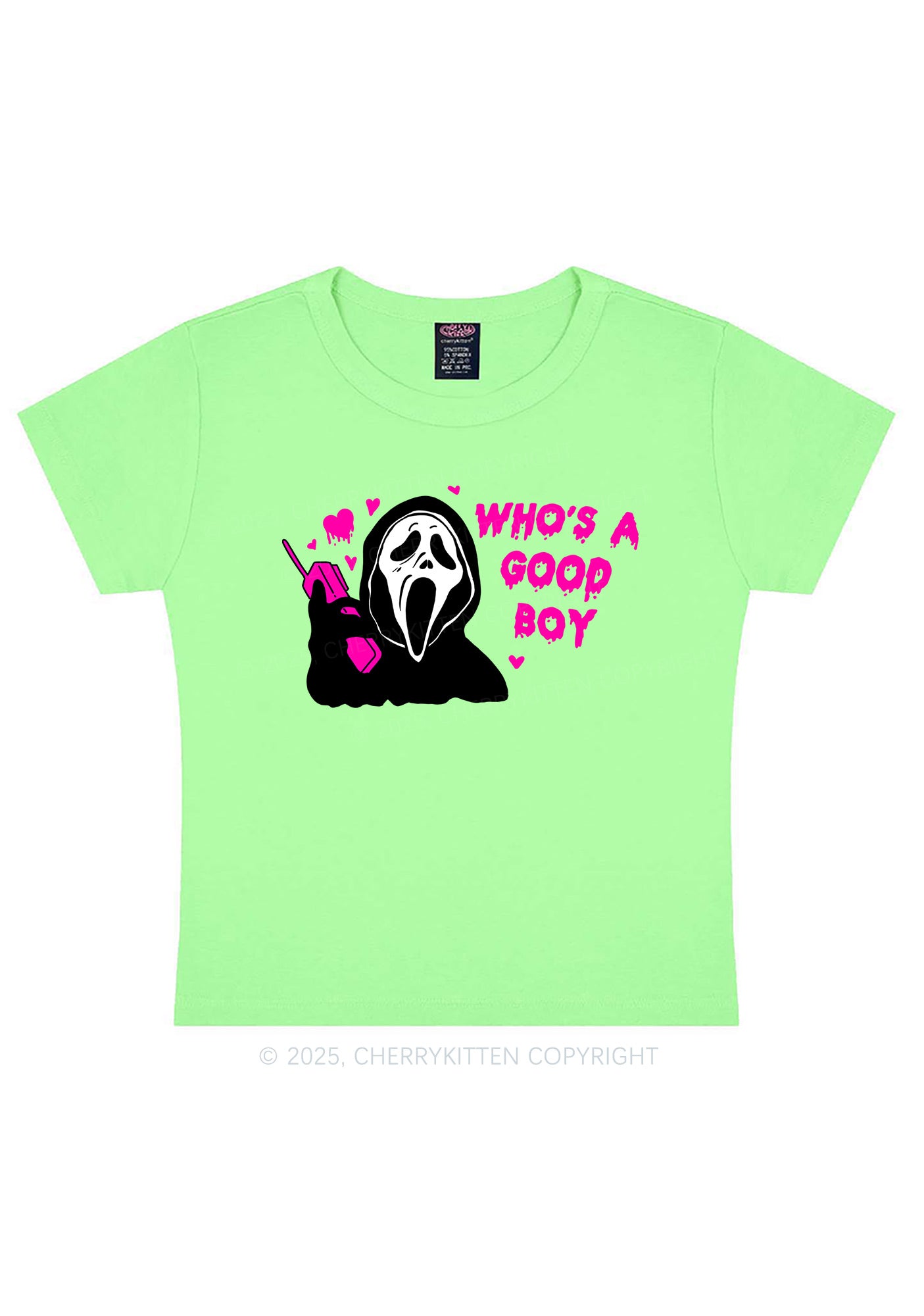Halloween Whos Good Boy Y2K Baby Tee Cherrykitten