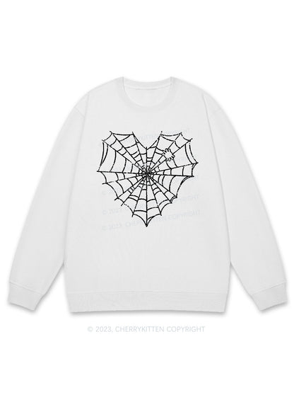 Halloween Heart Shaped Spider Web Y2K Sweatshirt Cherrykitten
