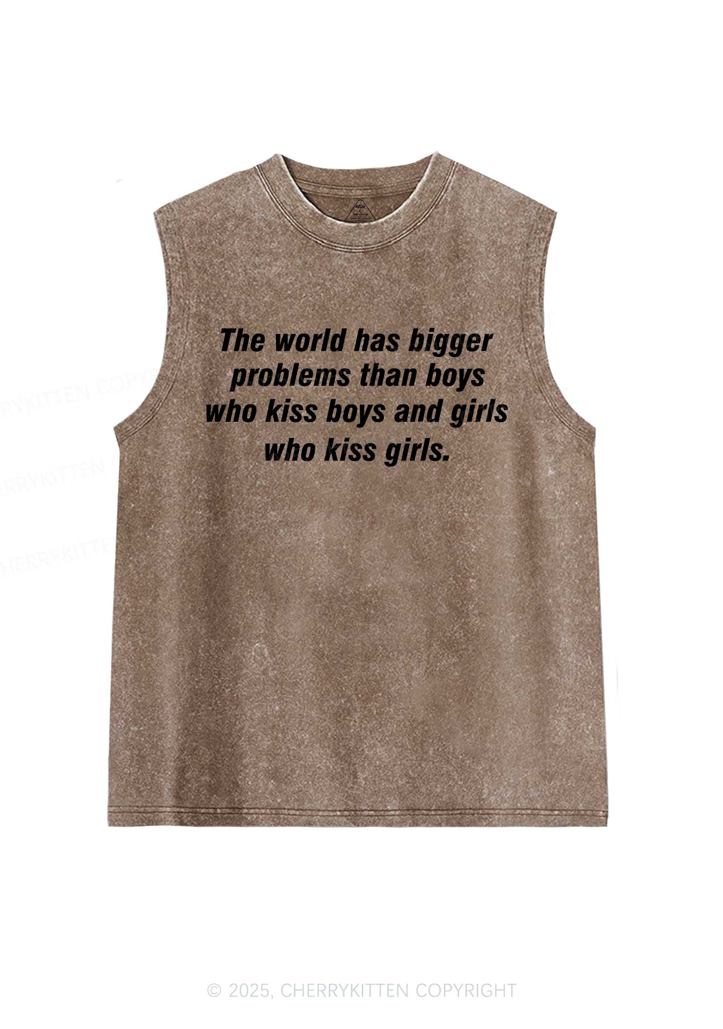 Who Kiss Girls Pride Y2K Washed Muscle Tank Cherrykitten