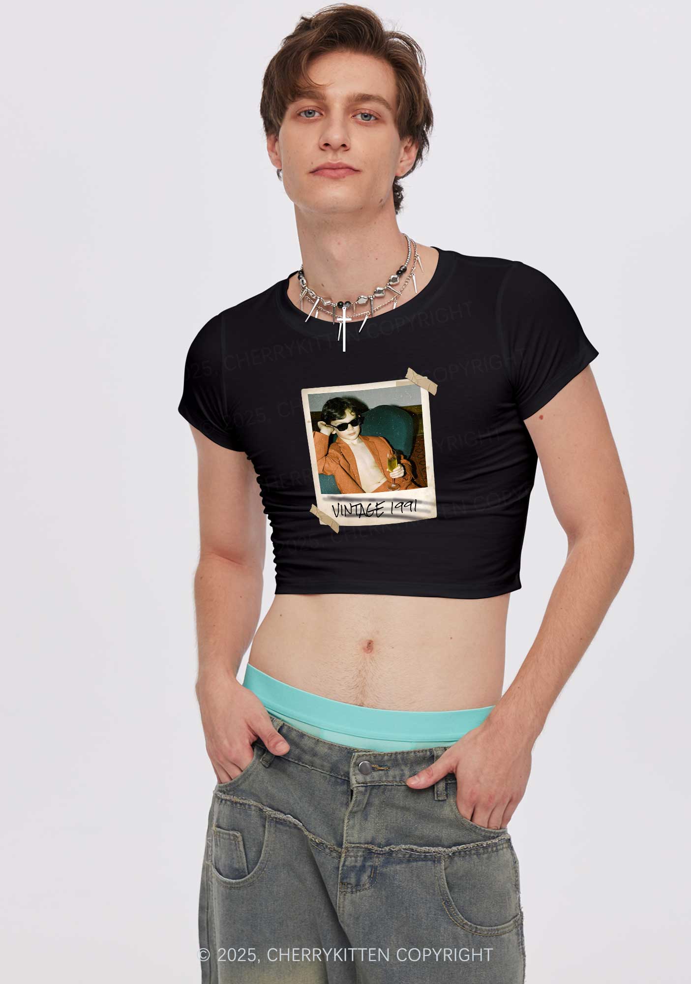 Custom Vintage Photo And Year Y2K Baby Tee Cherrykitten