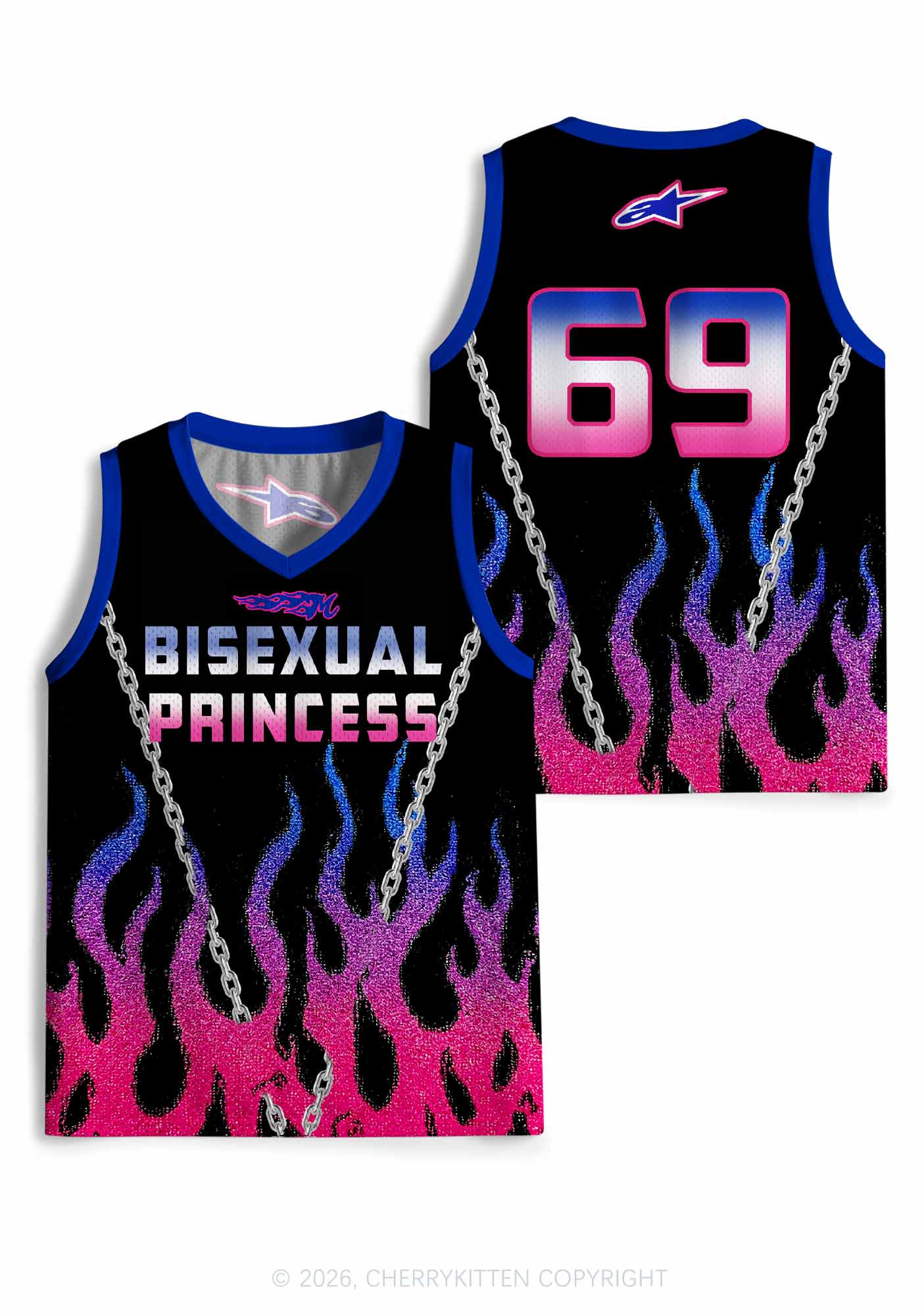 Bisexual Princess Flame Pride Y2K Sport Jersey Tank Cherrykitten