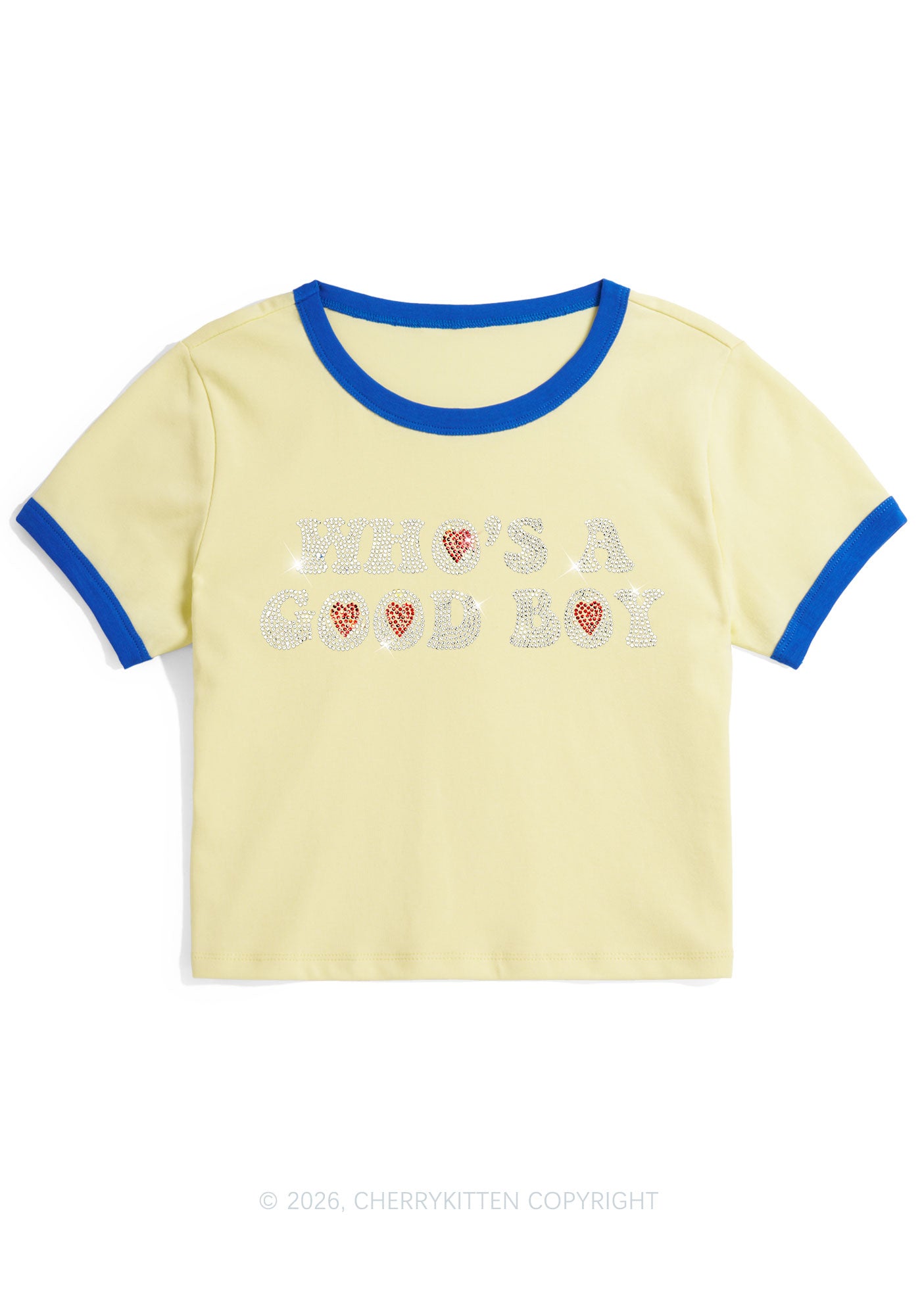 Rhinestone Whos A Good Boy Y2K Ringer Tee Cherrykitten