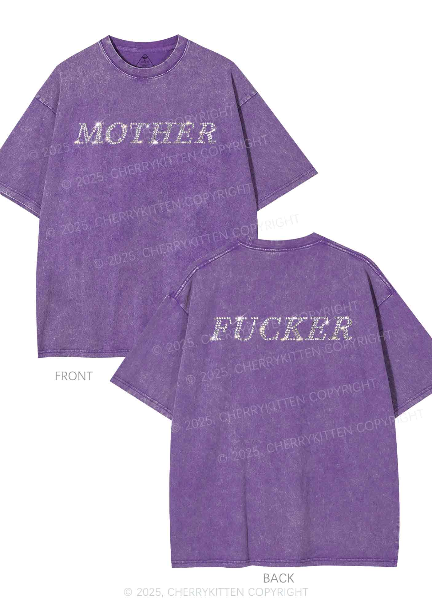 Rhinestone Motherfxcker Two Sides Y2K Shirts Washed Tee Cherrykitten