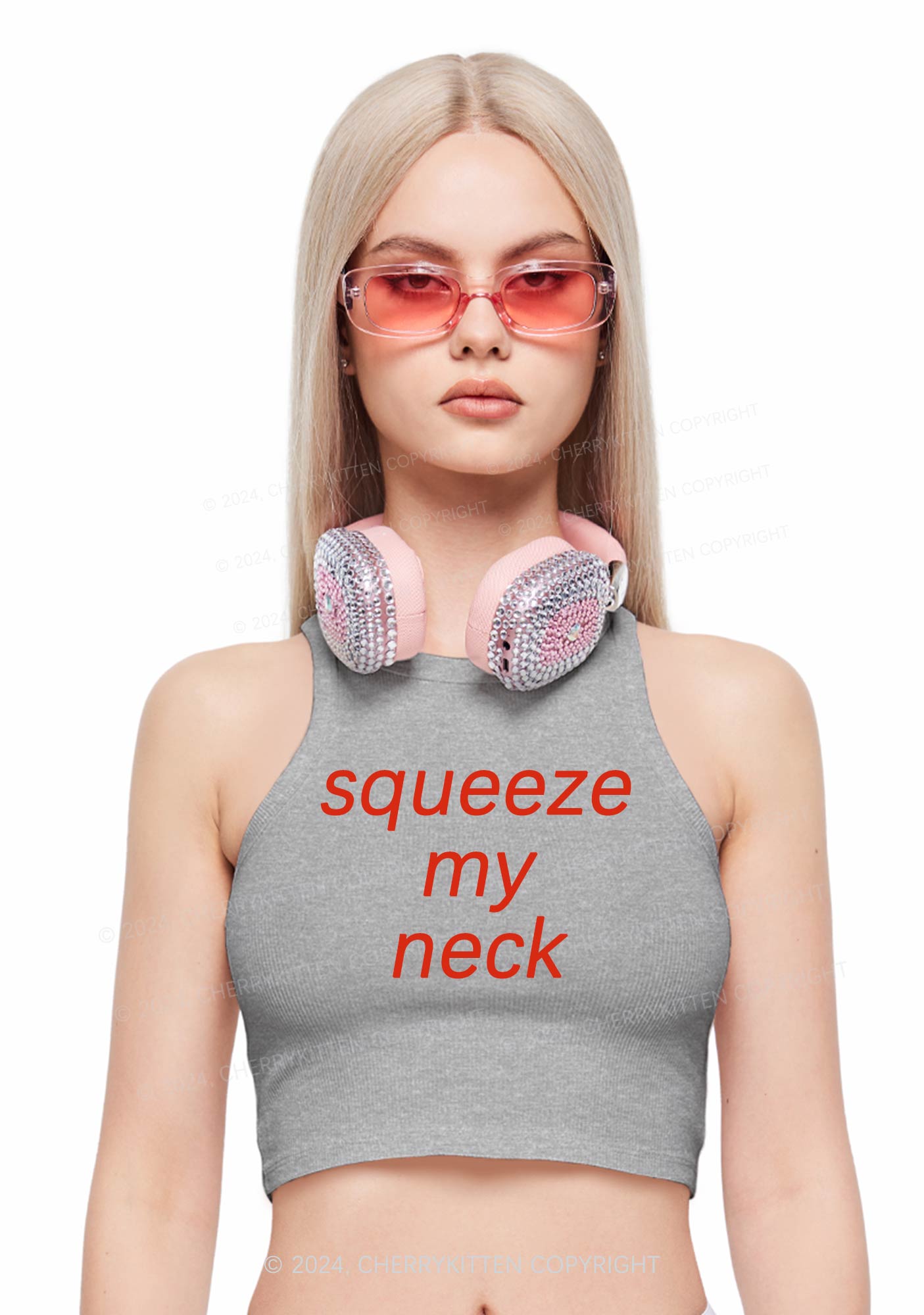 Squeeze My Neck Y2K Crop Tank Top Cherrykitten