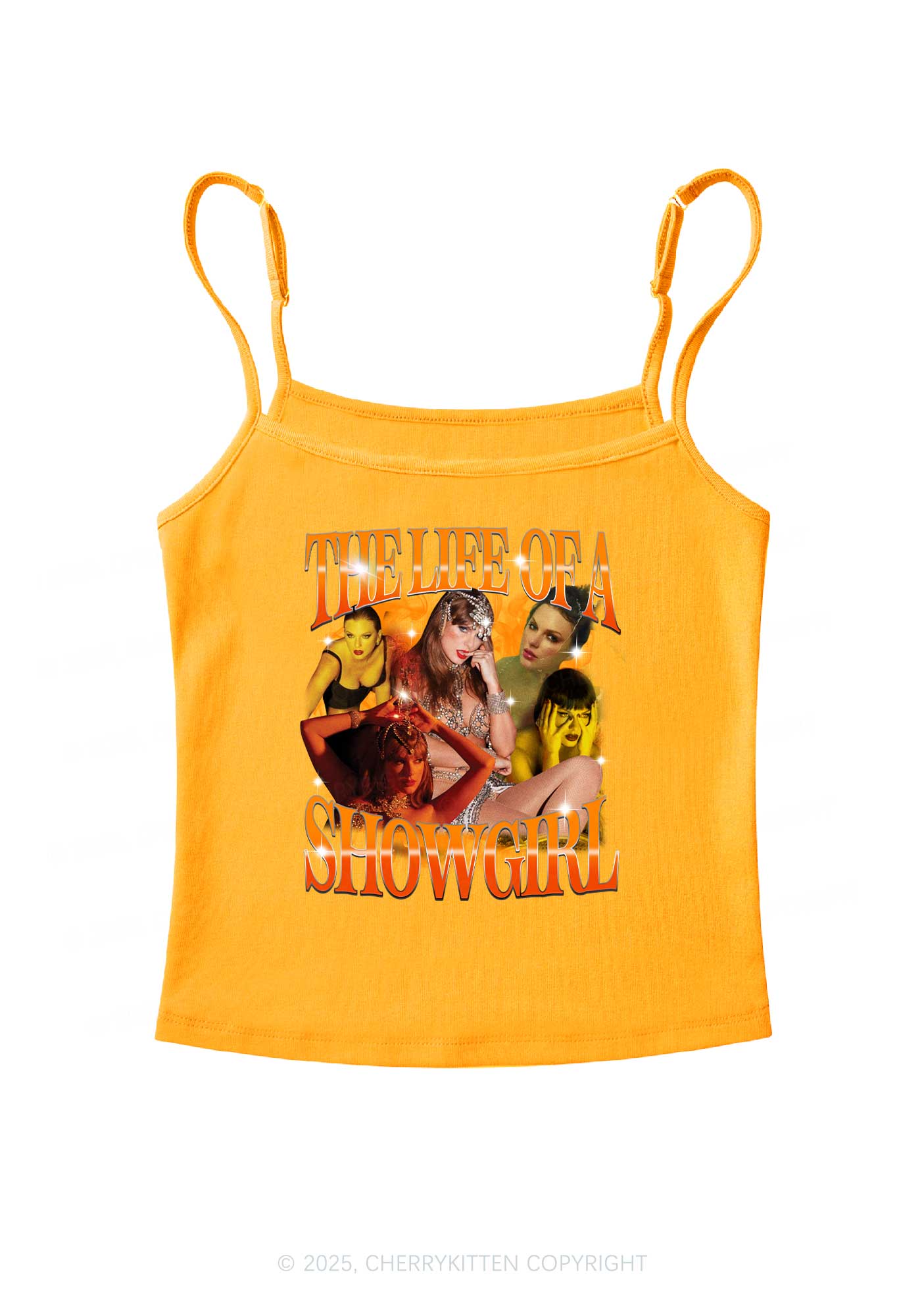 Orange Shiny Show TS Y2K Spaghetti Strap Cami Cherrykitten