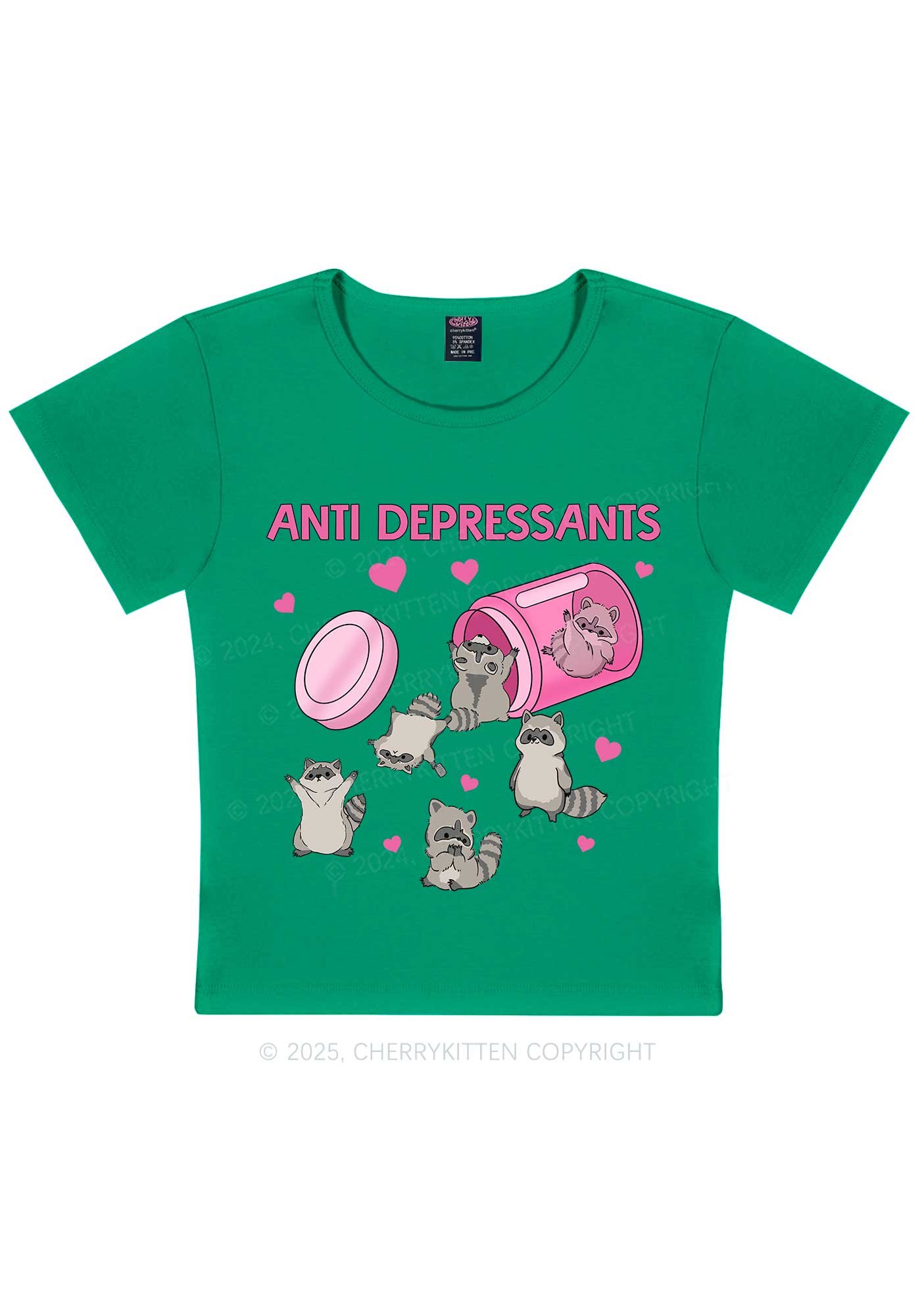 Anti Depressants Raccoon Y2K Baby Tee Cherrykitten